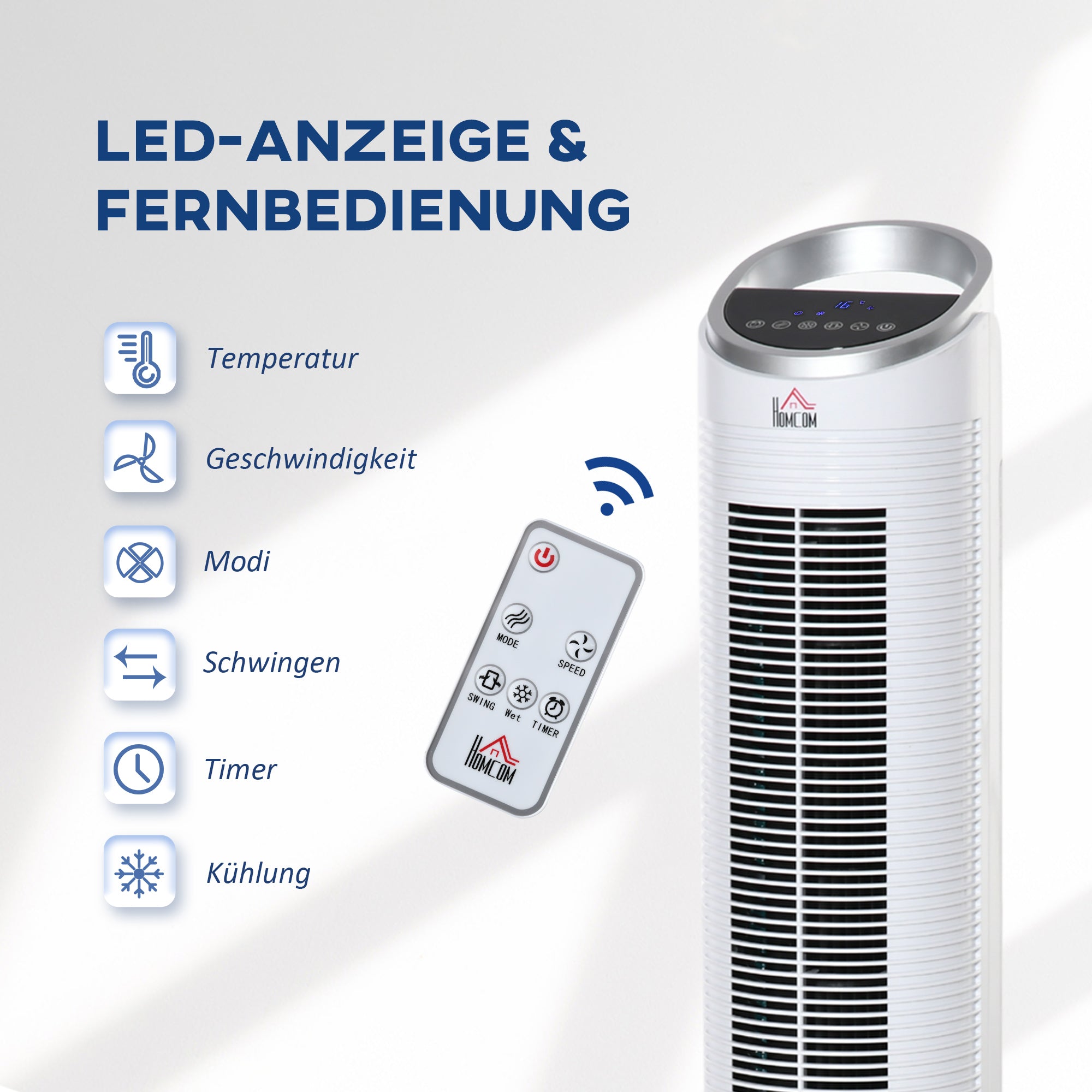 Air Cooler Tower Fan, Water Cooling, 60W, Humidification, 8h Timer, Remote Control