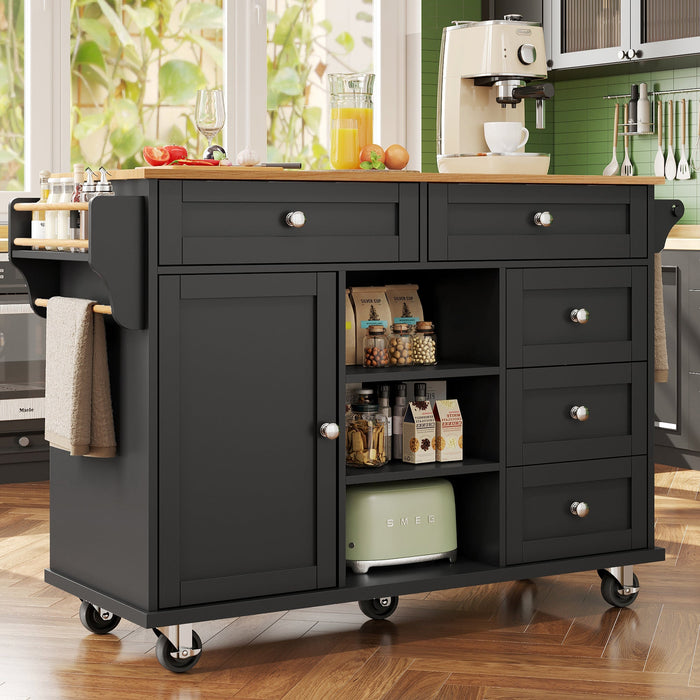 Dining Trolley with Drawer and Storage Cabinet, Mobile and Fixed Dual-Use Design, MDF Wood Grain