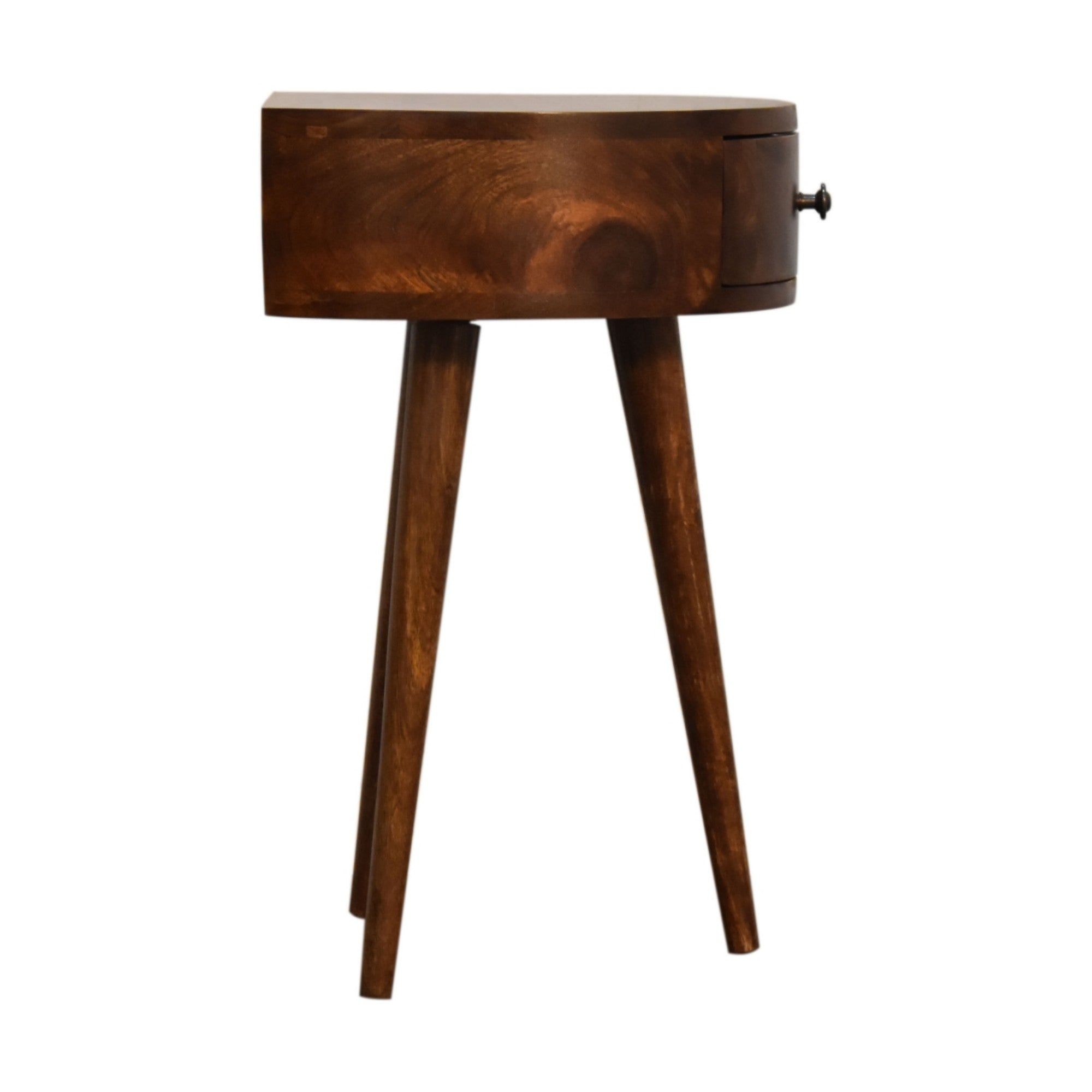 Solid Wood Semi Circle Bedside, 1 Drawer, Dark Brown Chestnut