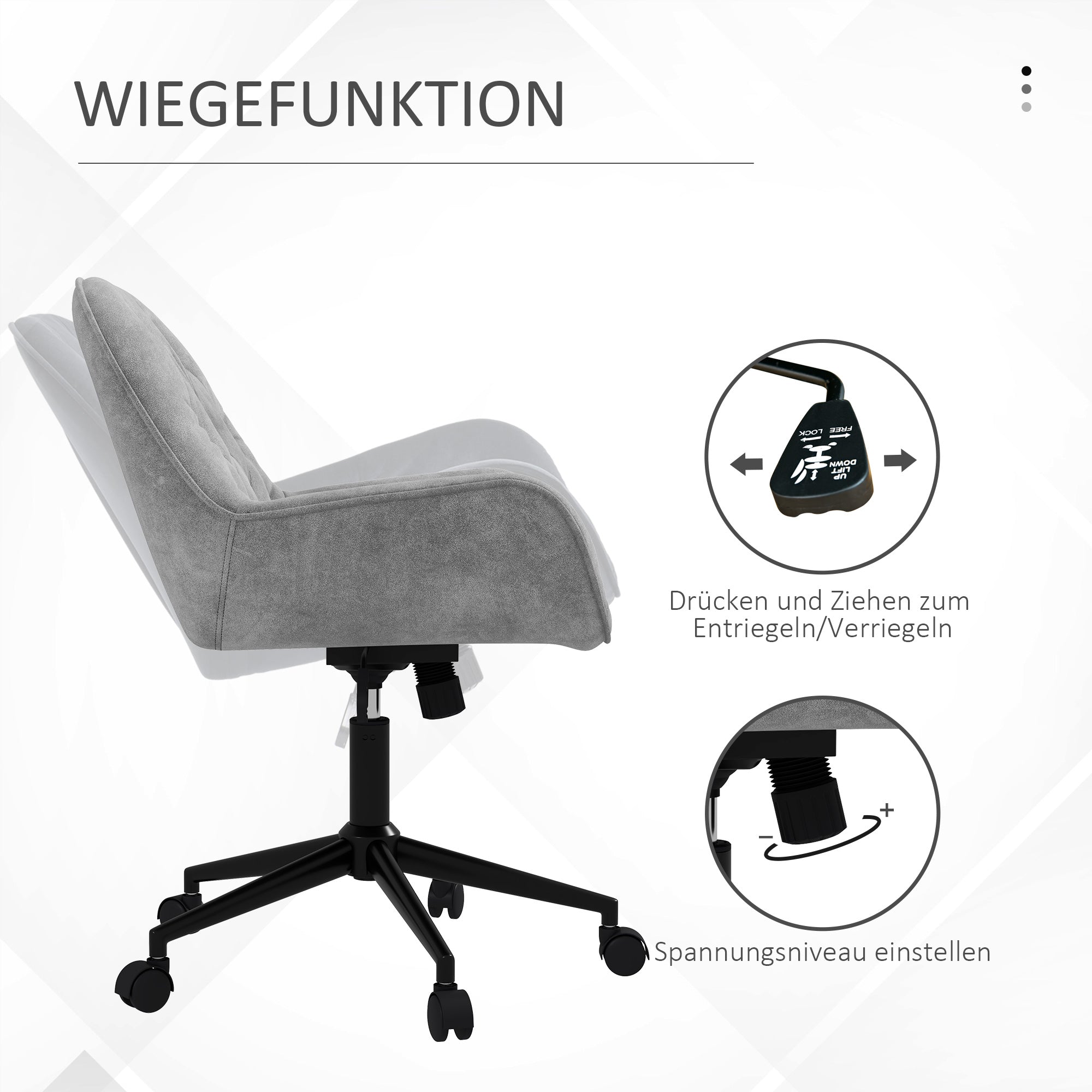 Vinsetto Swivel Chair, Height-Adjustable Ergonomic, Light Grey Velvet