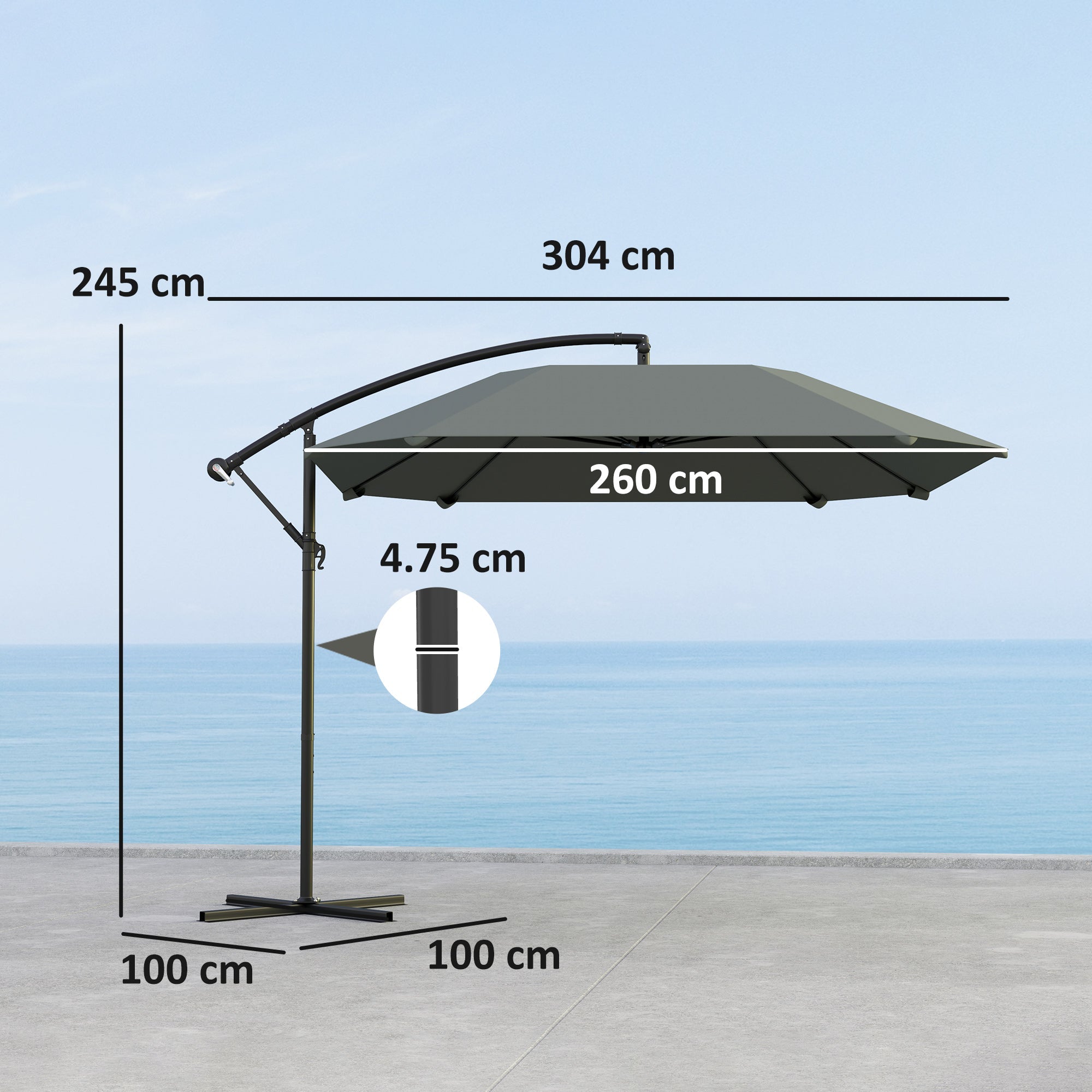 Aluminum Cantilever Parasol Ø 260 cm Waterproof Tiltable Dark Grey