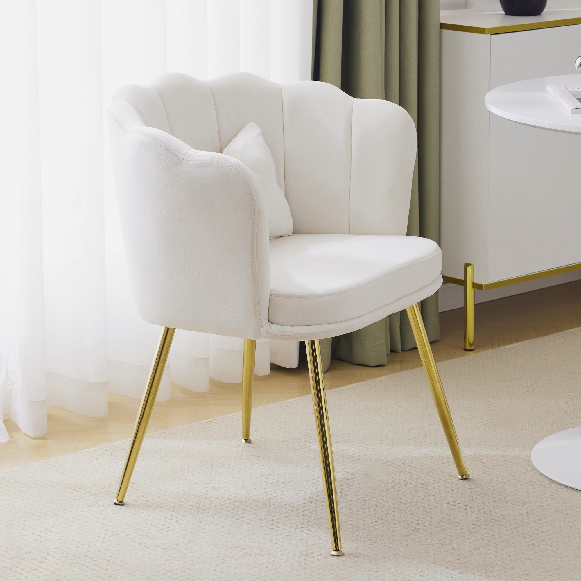 Modern velvet armchair, comfortable upholstered decorative chair, gold-plated metal legs