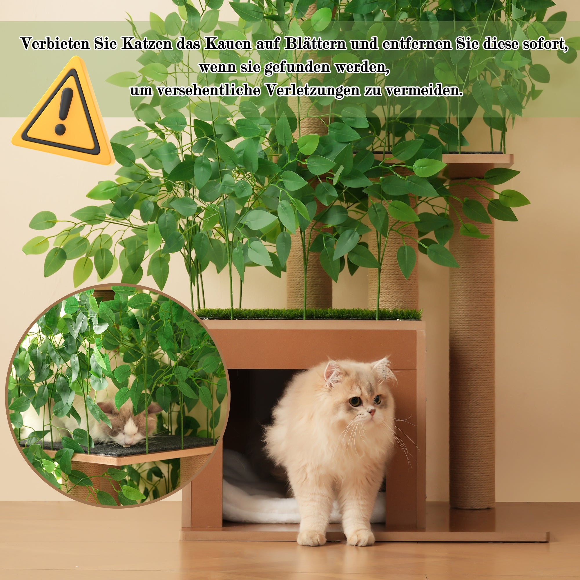 Cat Tree 190cm Tall Tree-Shaped 4 Platforms with Cat Holes Scratch-Resistant MDF