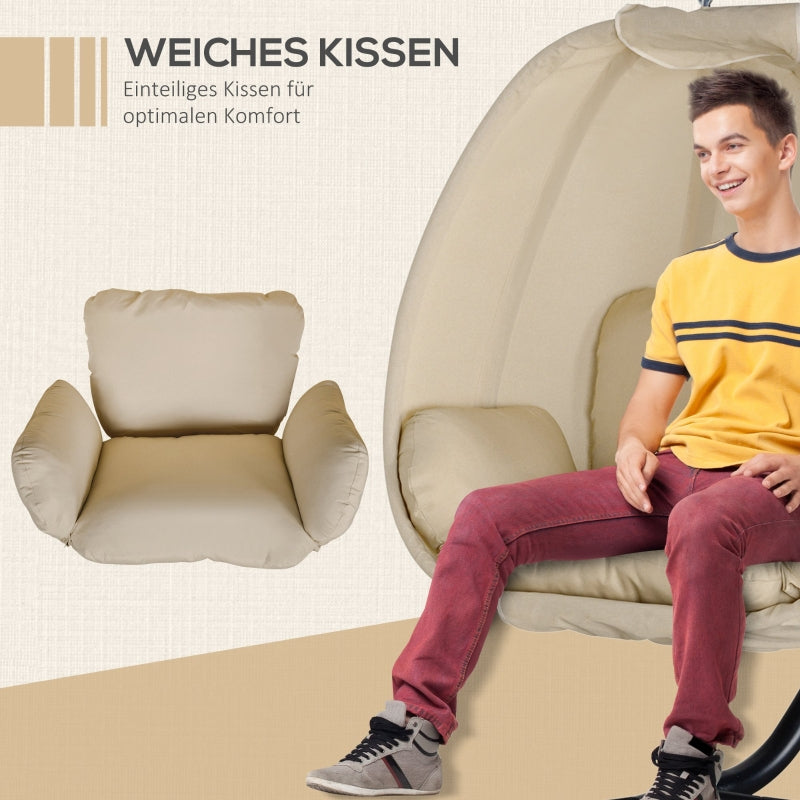 Hanging Chair, Egg-Shaped Swing Seat with Soft Cushion for Indoor and Outdoor Use, Khaki