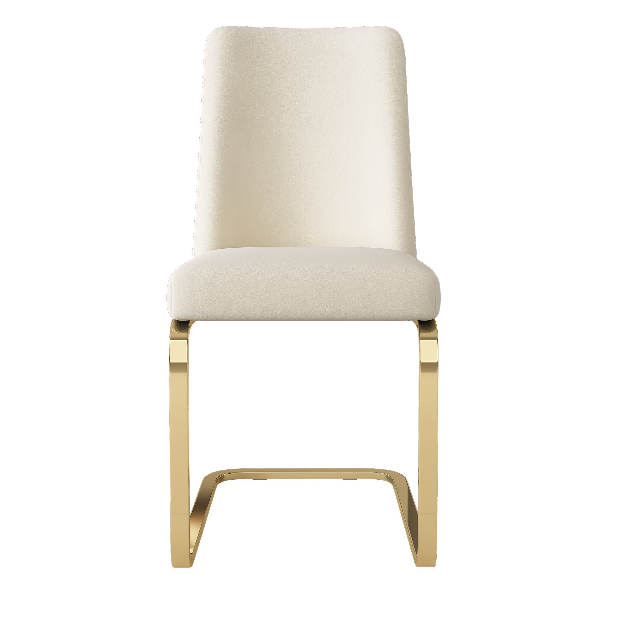 Velvet Dining Chair Set of 2 Diamond Back Gold Legs - Beige
