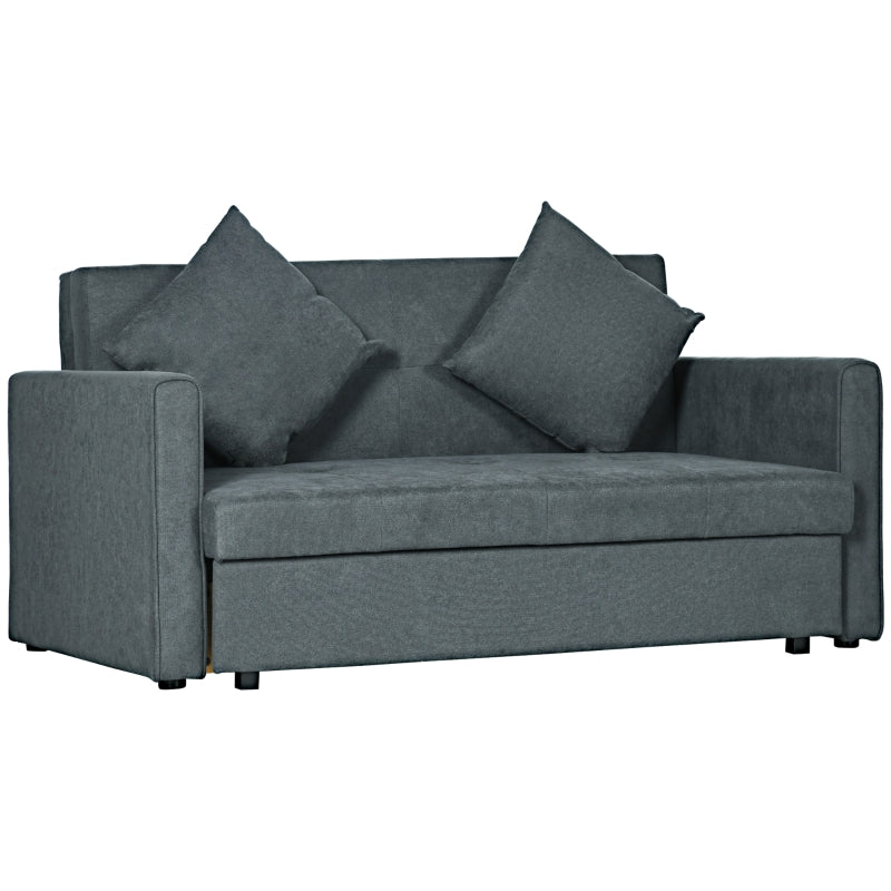 2 Seater Sofa Bed, Convertible Settee with Hidden Storage, Dark Grey Velvet