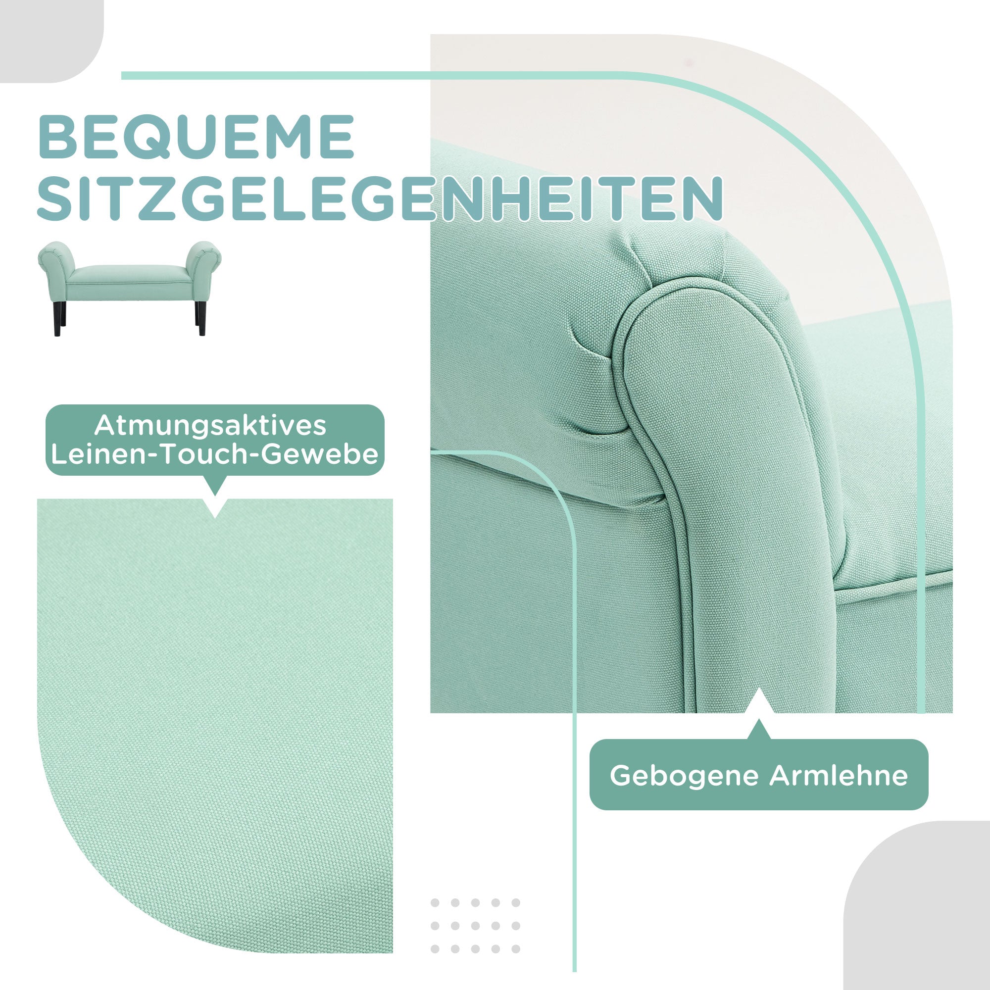 Bed Bench, Upholstered Hallway Seating, 130 kg Load Capacity, Canvas Fabric, Green