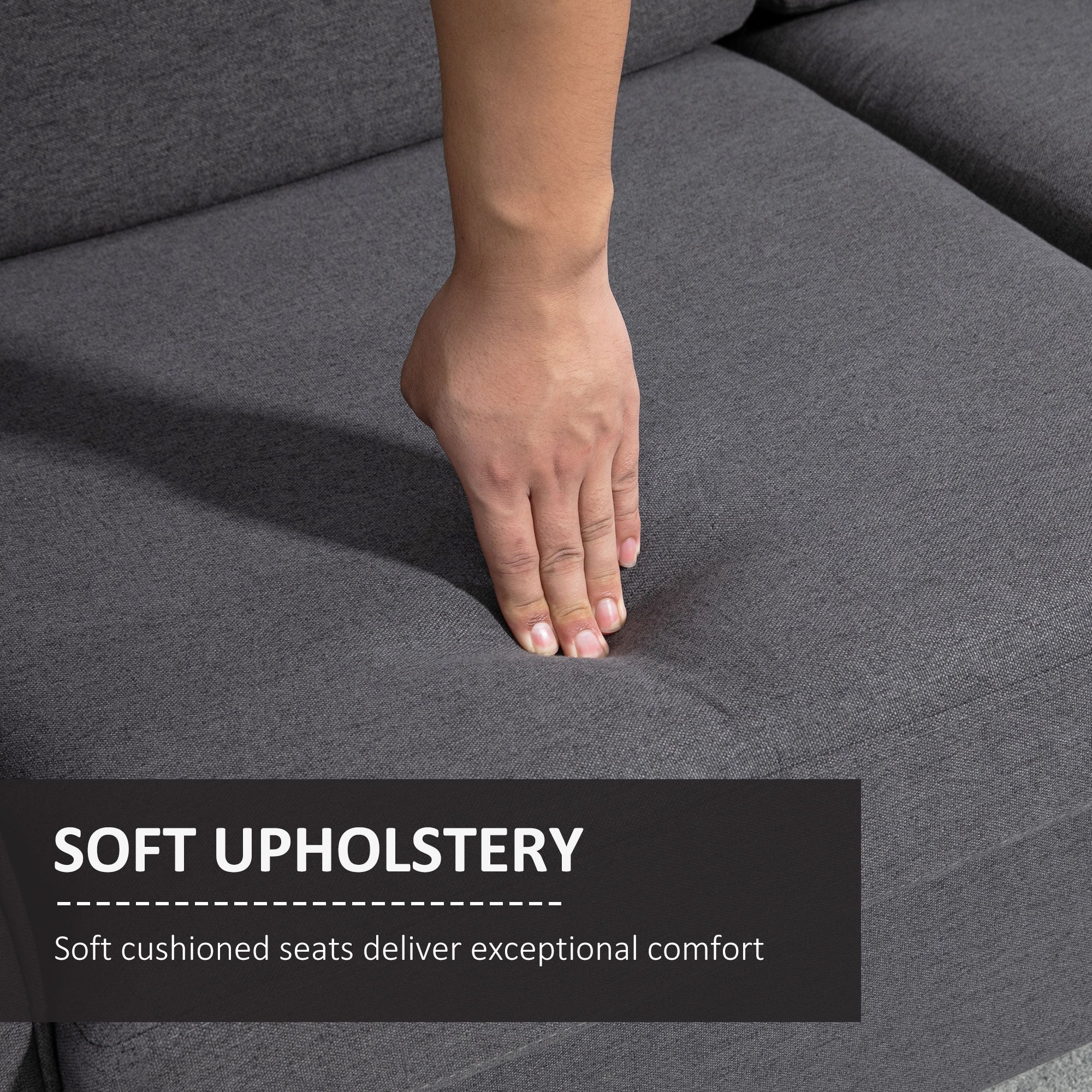 Compact Loveseat Sofa, 2 Seater with Wood Legs, Dark Grey