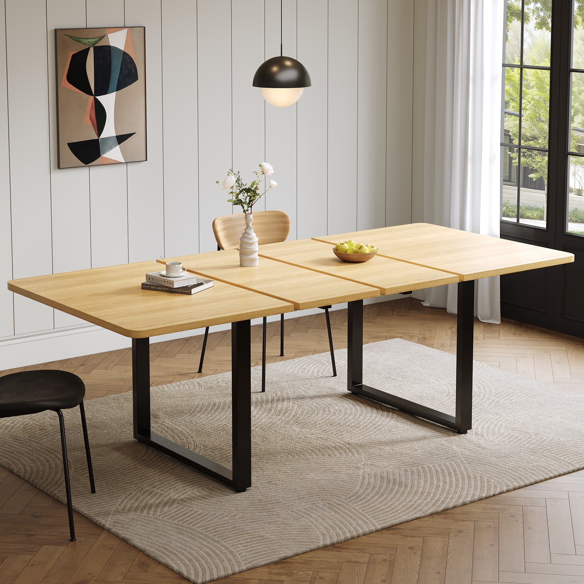 Extendable Dining Table 3 Lengths 140/180/220x80cm for 6-10 People Metal Legs Oak