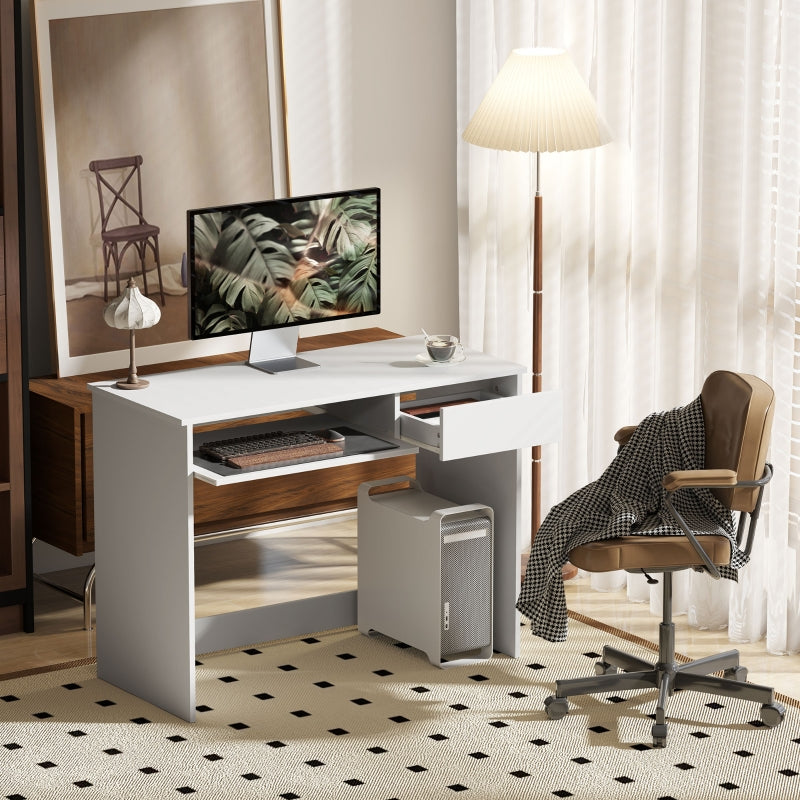 Computer Desk Compact 100cm with Keyboard Tray and Drawer, White
