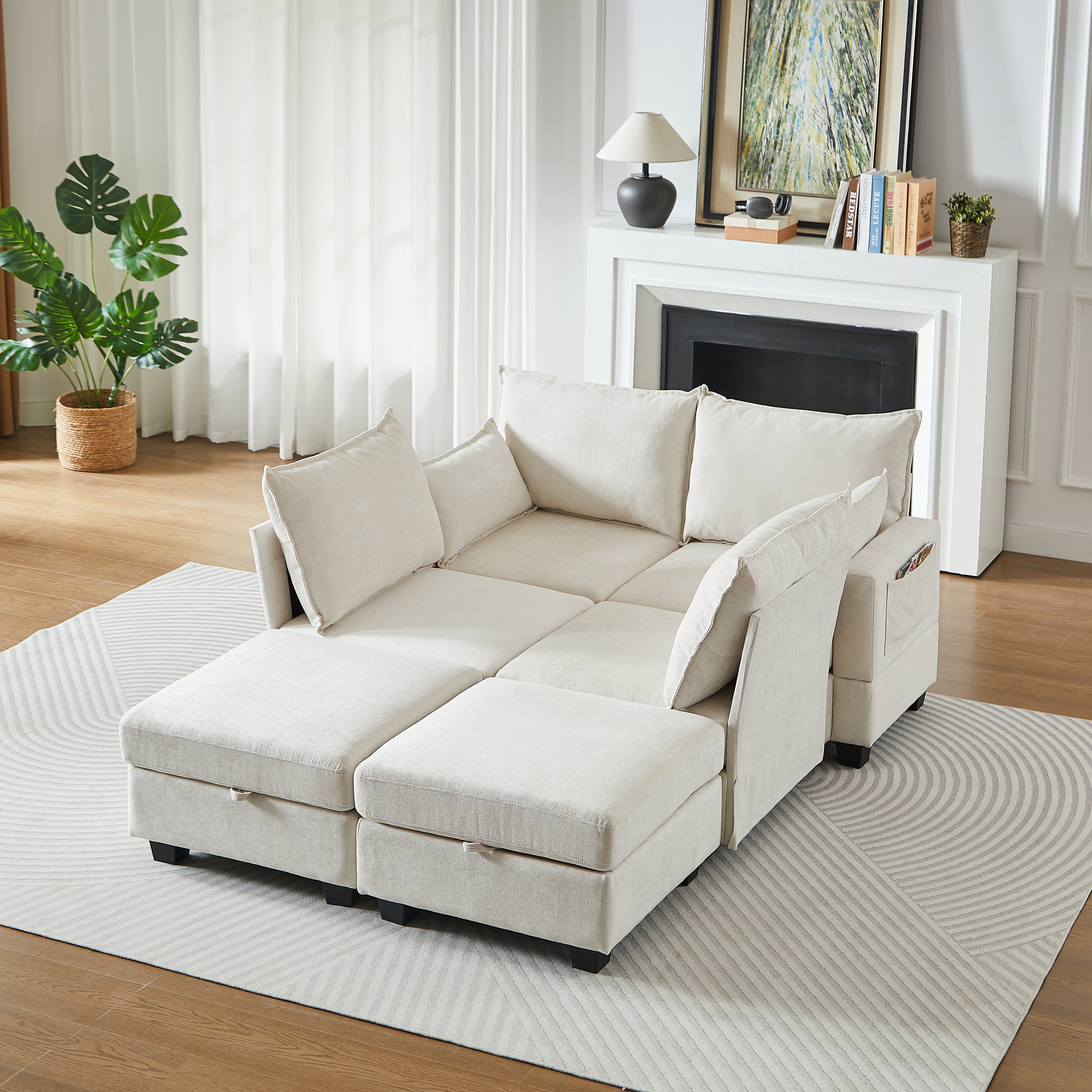 Modular Corner Sofa U-Shaped 6-Seater Storage Ottoman Chaise - Chenille