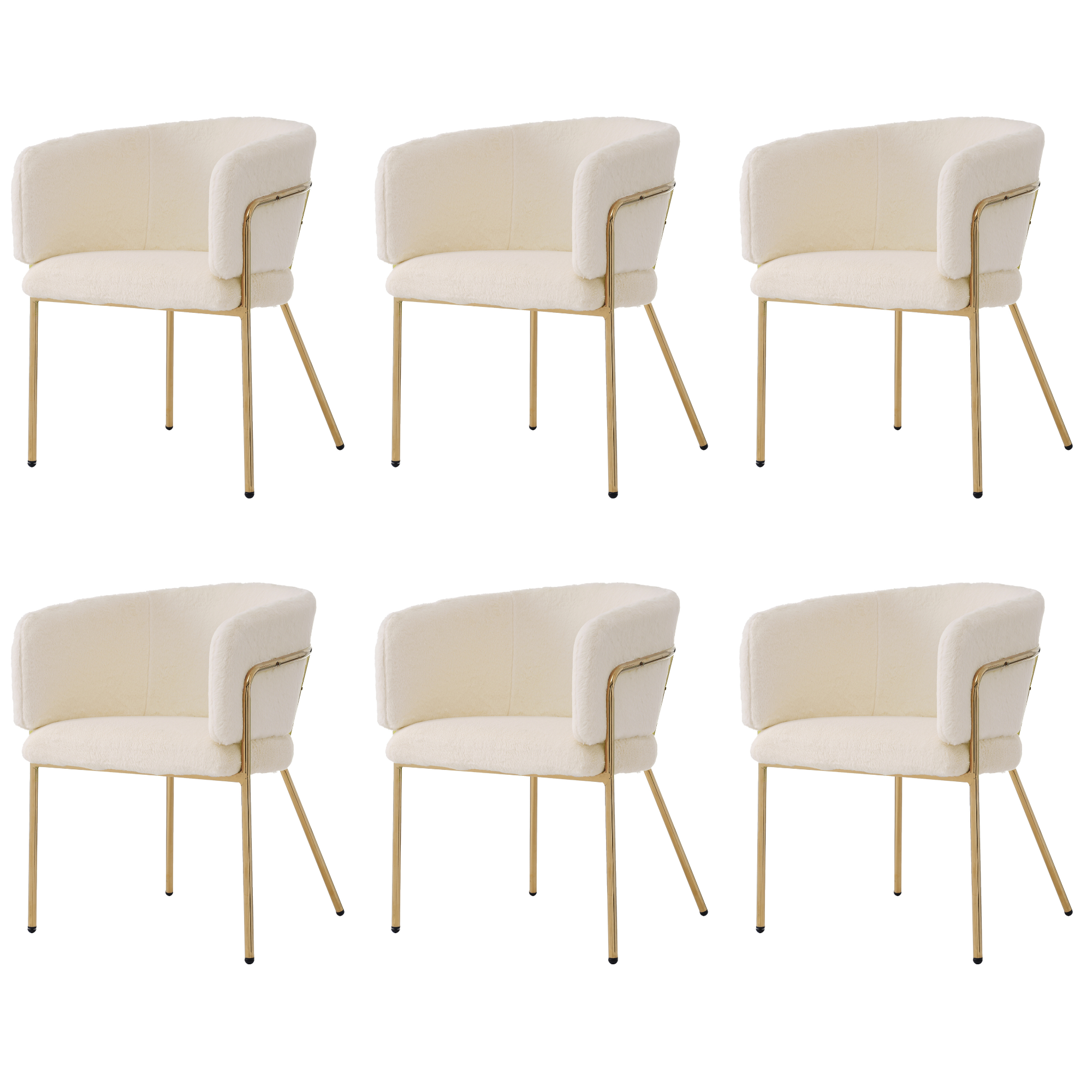 Dining Chair, Set of 6, Leisure and Dressing Chair for Living Room and Bedroom, Metal Legs, Imitation Rabbit Down Beige