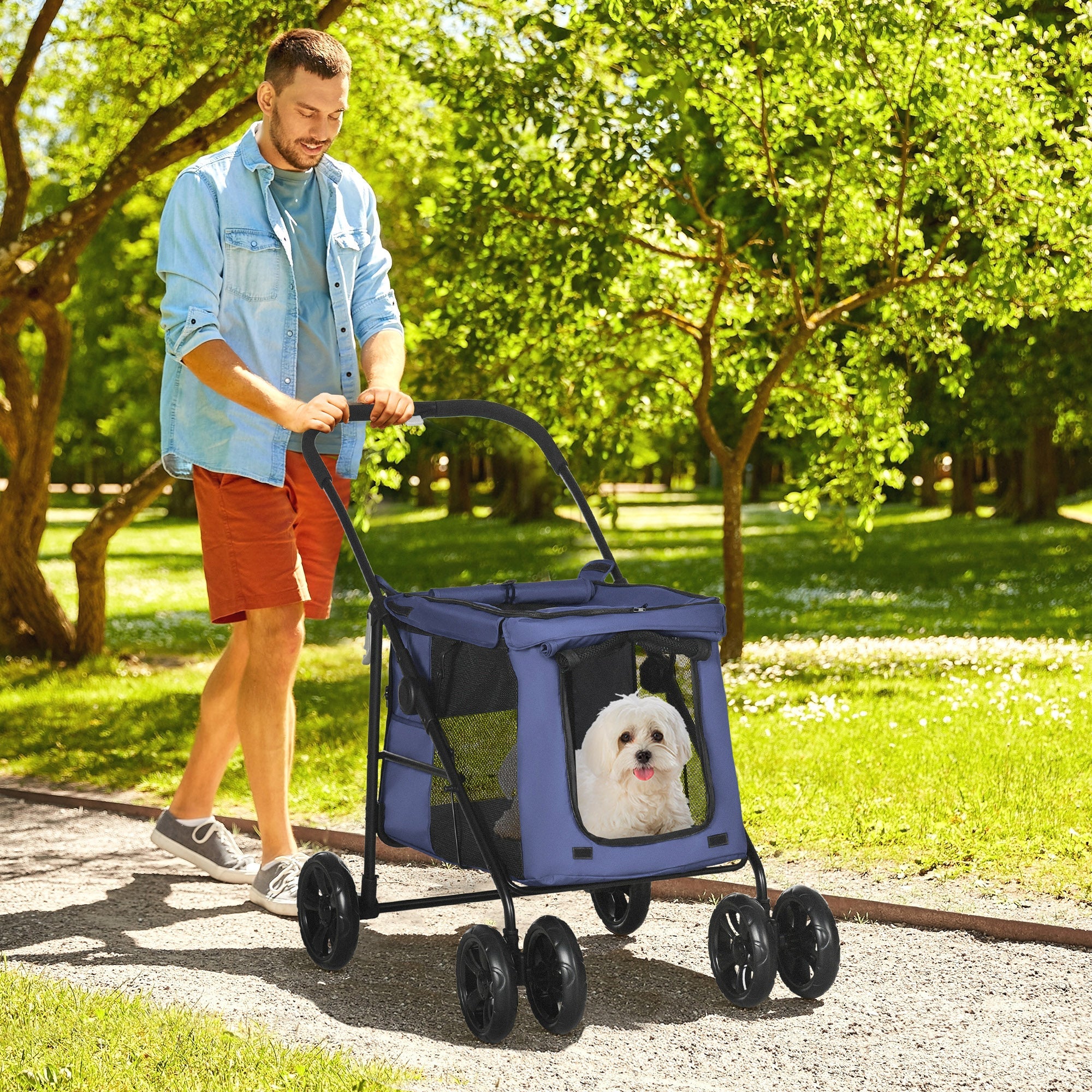 Dog Stroller Foldable Buggy Cushion Mesh up to 20 kg Oxford Fabric Blue