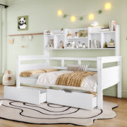 3ft Single Wooden Bed Frame with Two Storage Drawers and Bookcase Headboard, White