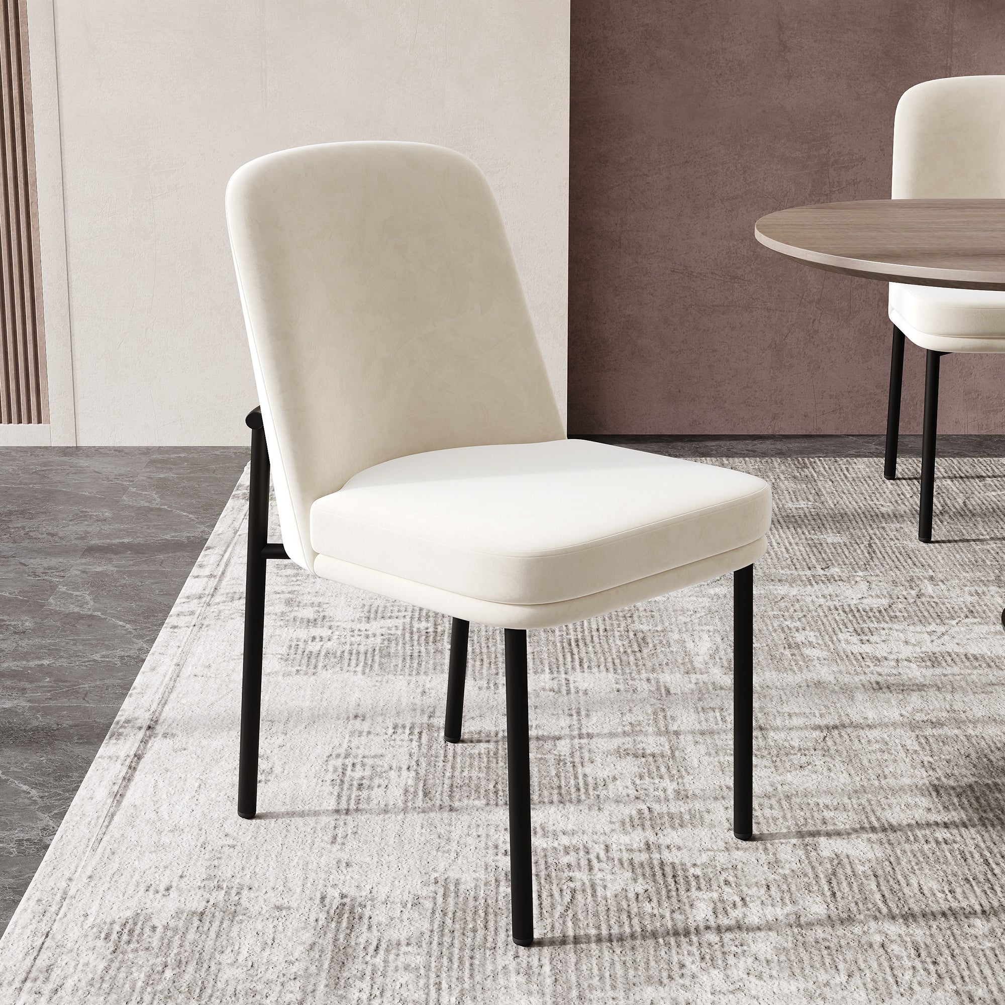 Dining Chairs Set of 6 Black Metal Legs Modern - Beige Velvet