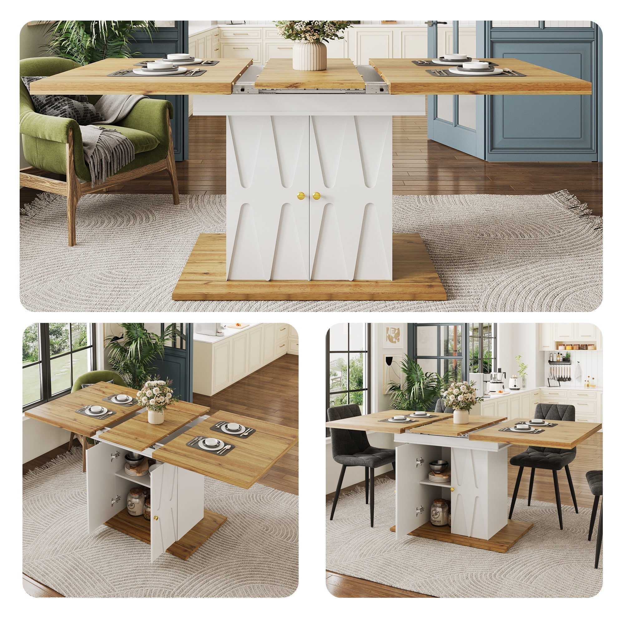 Dining Table Extendable 110-140cm Relief Pattern Wood Veneer