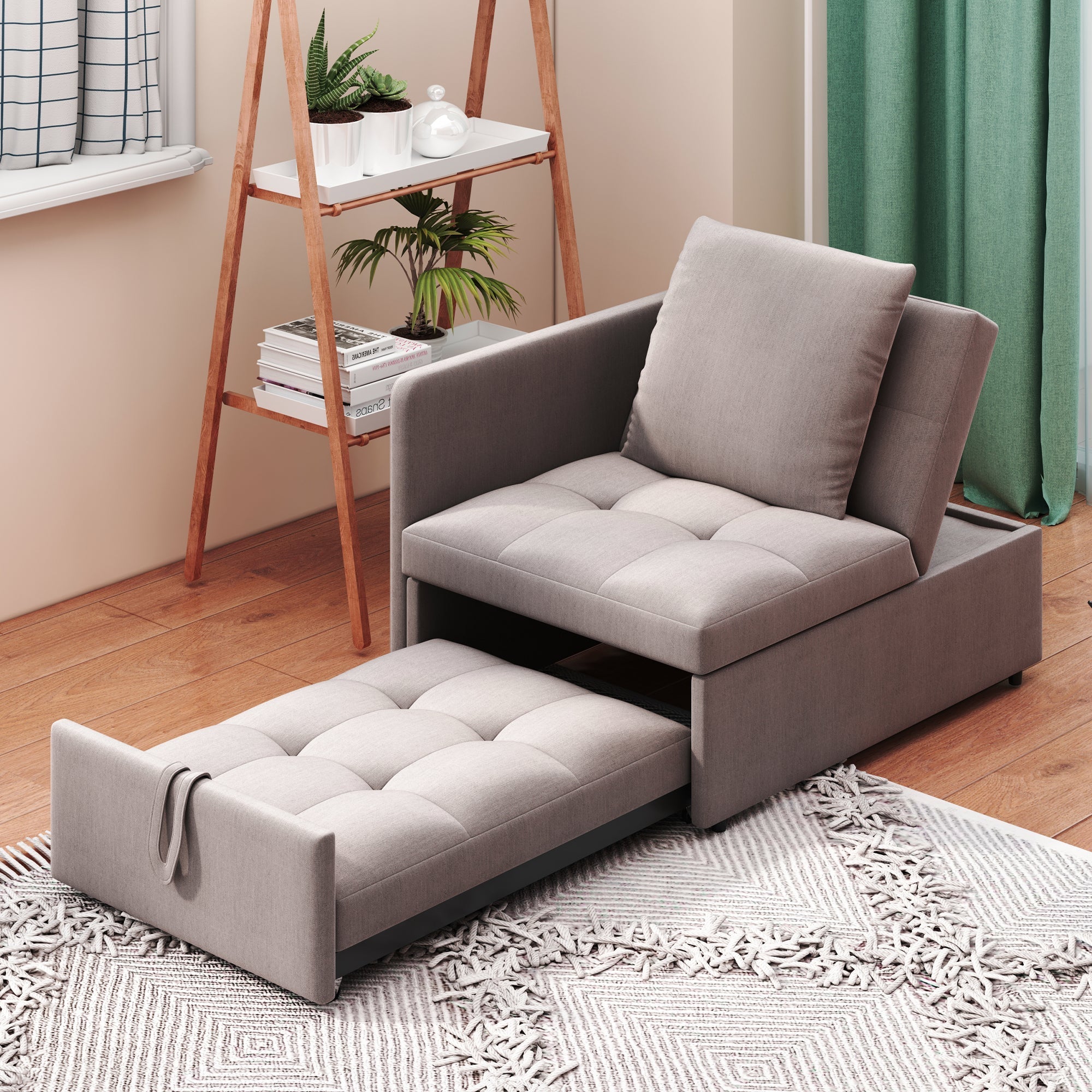3-in-1 Convertible Sofa Bed with Adjustable Backrest and Cushions, Grey