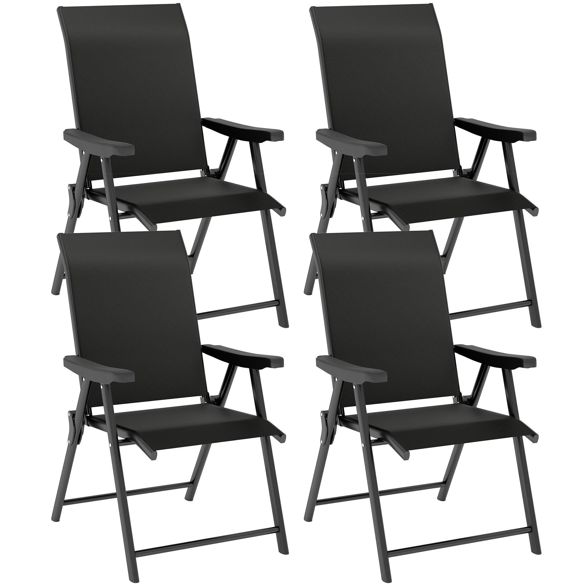 Set of Four Folding Outdoor Chairs Mesh Fabric Steel Black