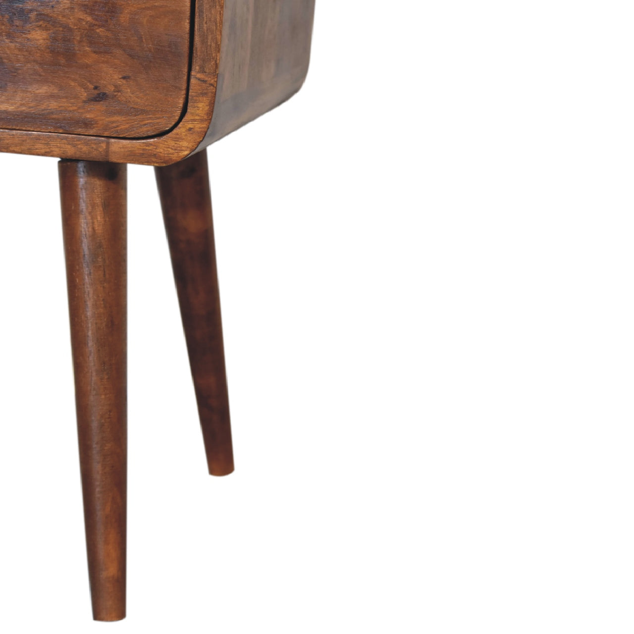 Solid Wood Mini Chestnut Curve Open Bedside with 1 Drawer and Open Shelf, Dark Brown