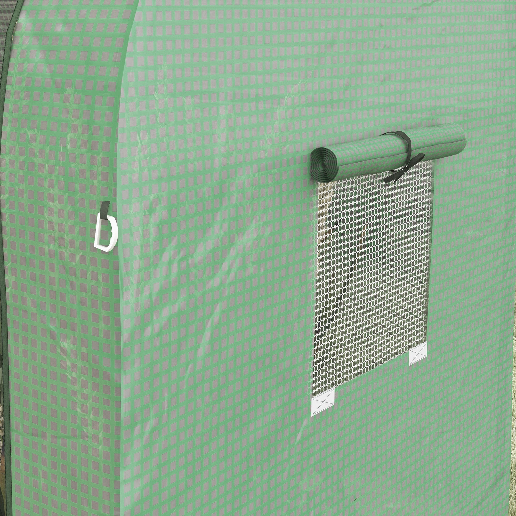 Greenhouse with 2 Roll-Up Doors, Windproof with Side Window and UV Protection, PE Green