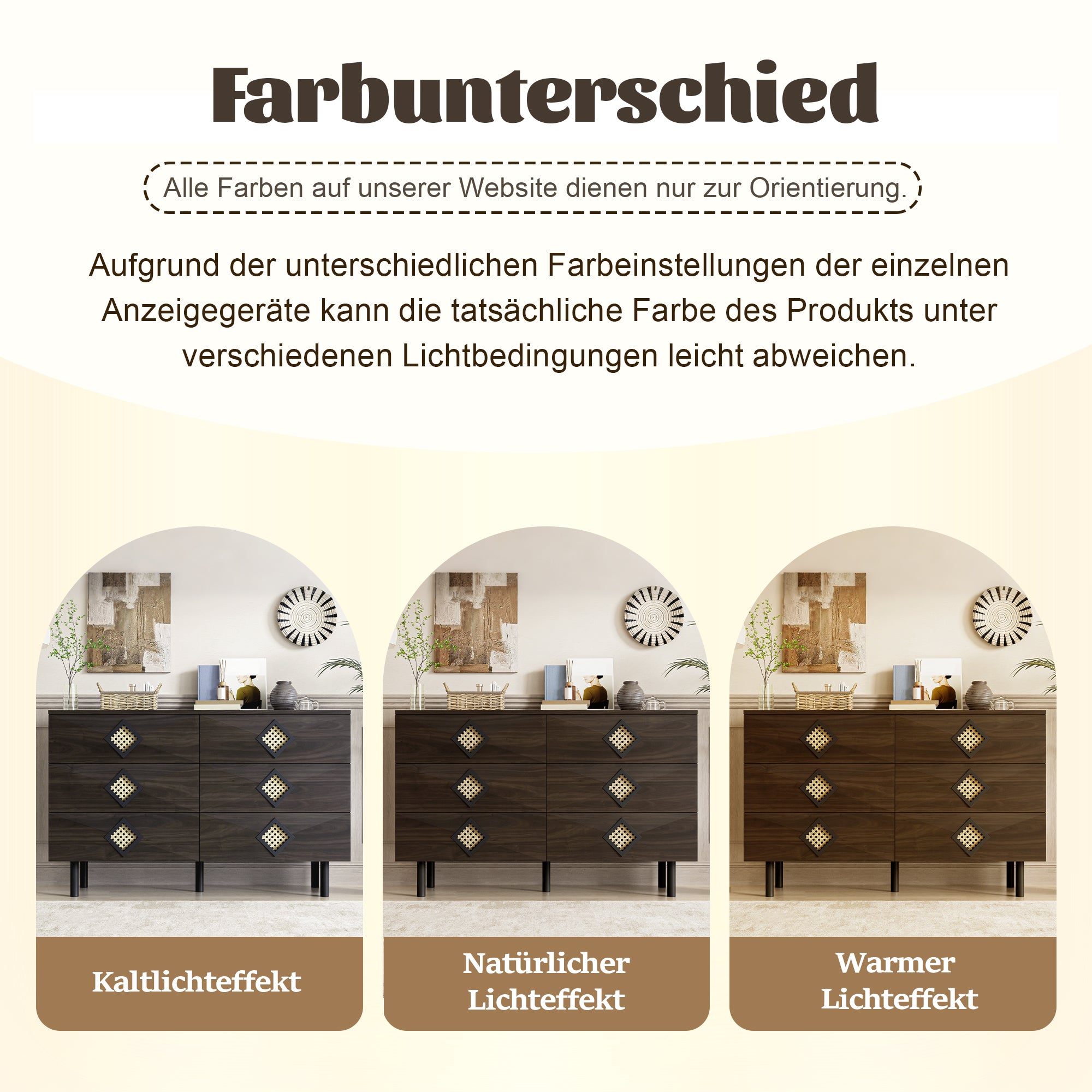 Dressing Table, 6-Drawer with Rattan Handle, Elegant for Bedroom & Living Room