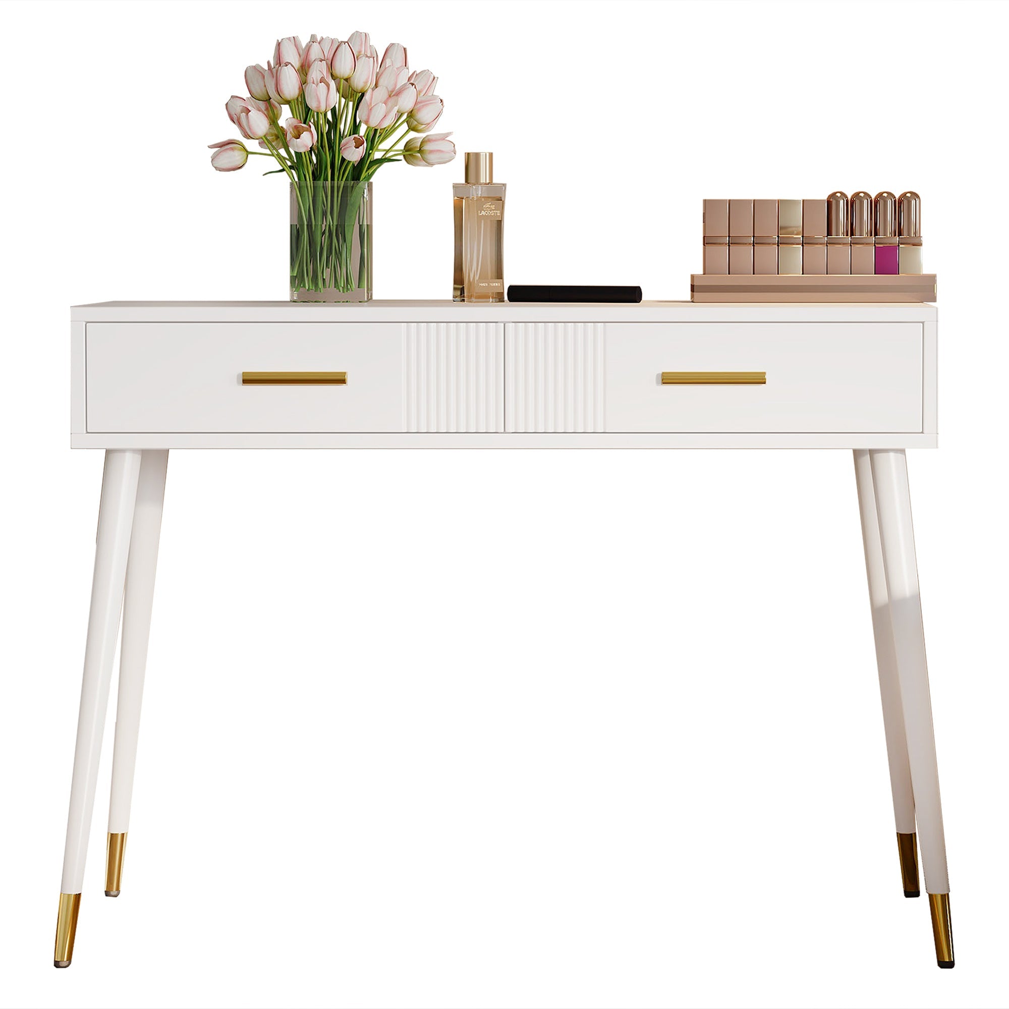 Dressing Table with 2 Drawers, Metal Feet, White