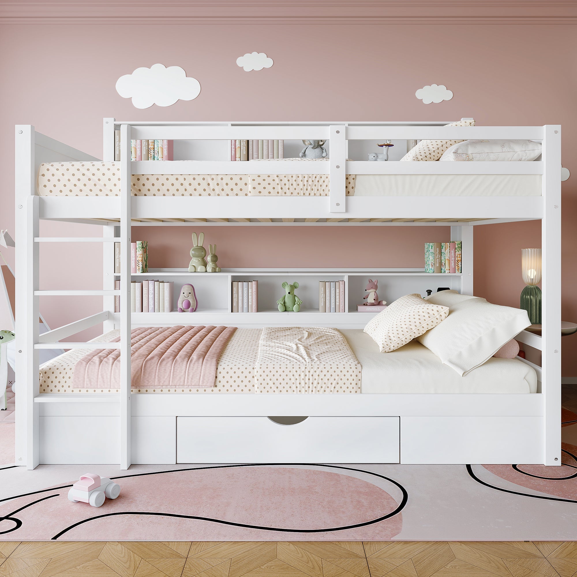 WX000708AAK Bunk Bed with Drawers and Storage Compartments, 90x200cm, White