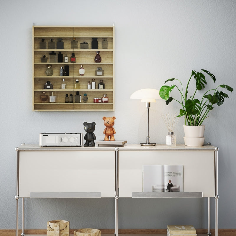 Six Shelf Display Cabinet with Glass Doors, Oak