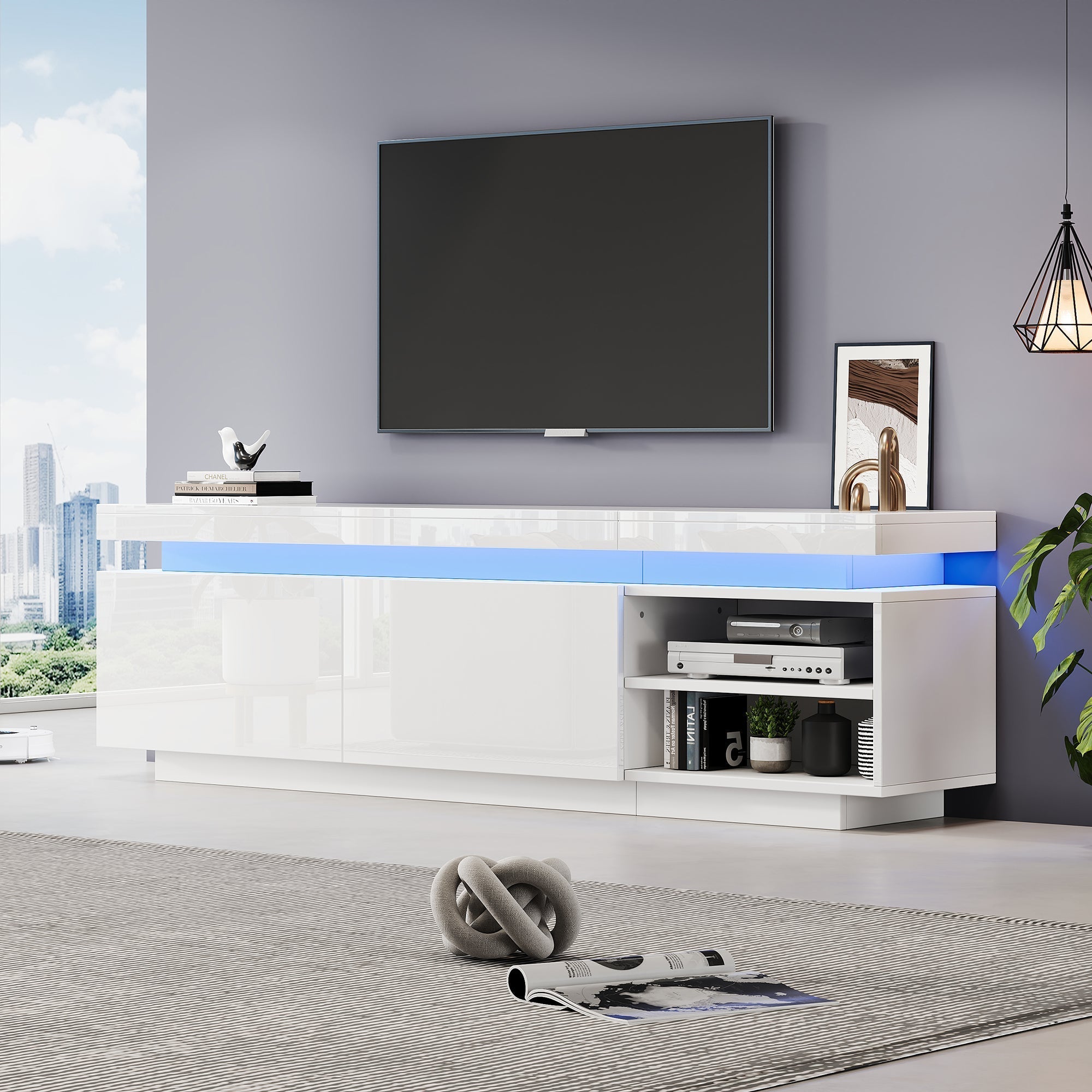 Lowboard TV Cabinet, 70-inch, High-Gloss LED, White