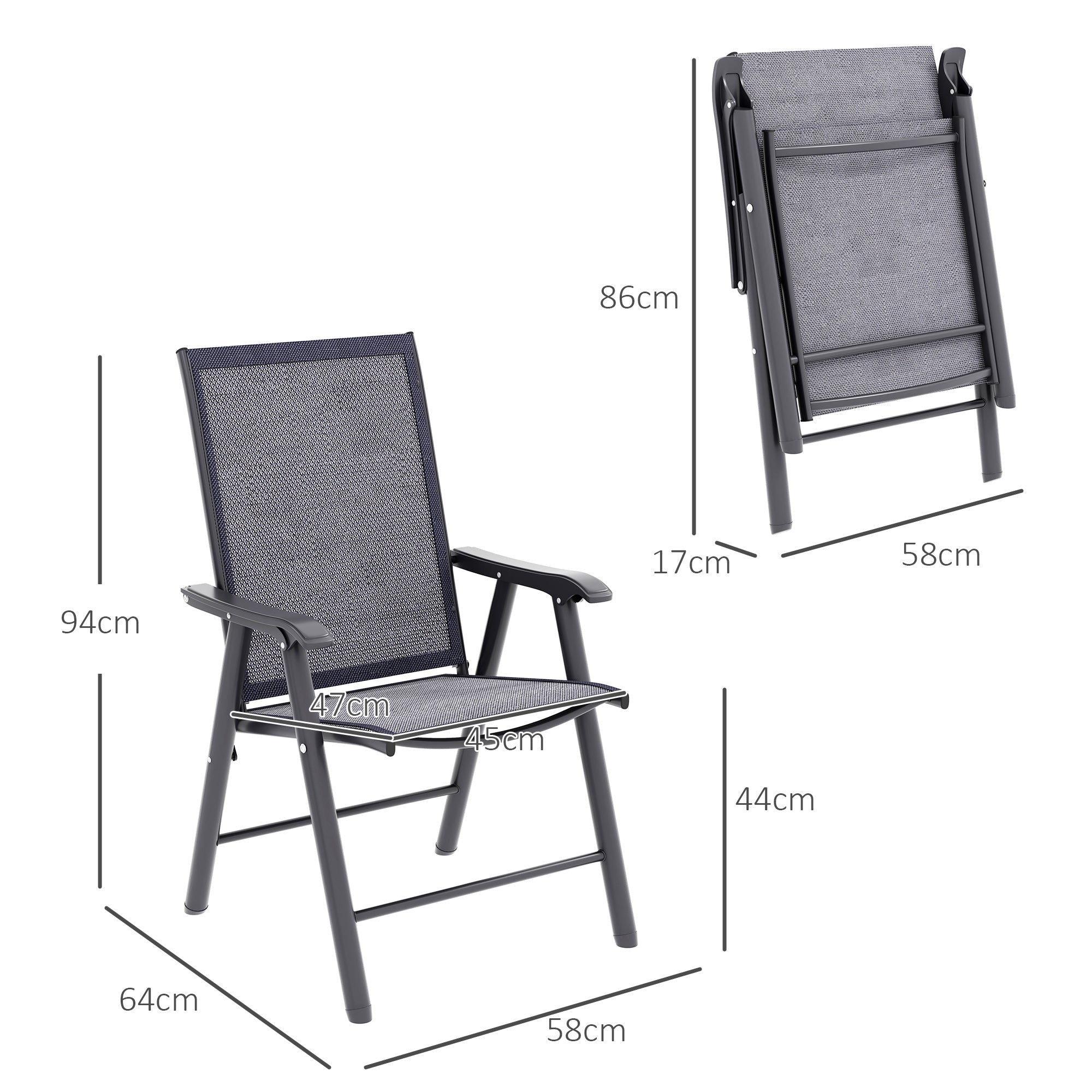 Set of Four Folding Garden Chairs, Portable and Space-Saving, Charcoal Grey