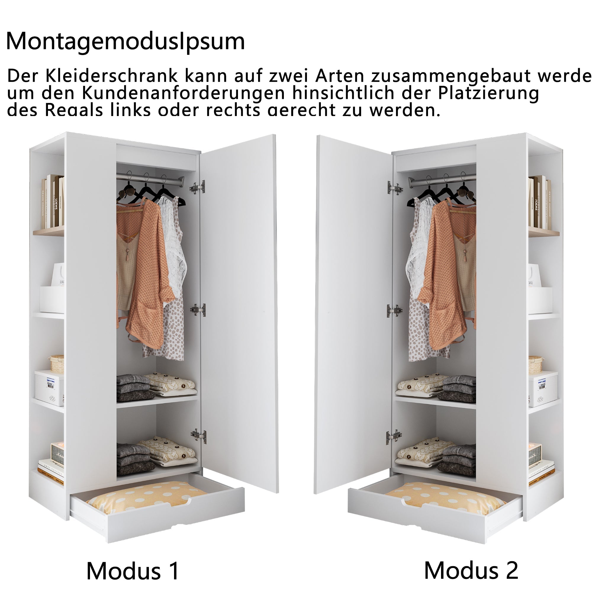 Wardrobe 70x40x170cm Single-Door with Shelves and Drawers, Pure White