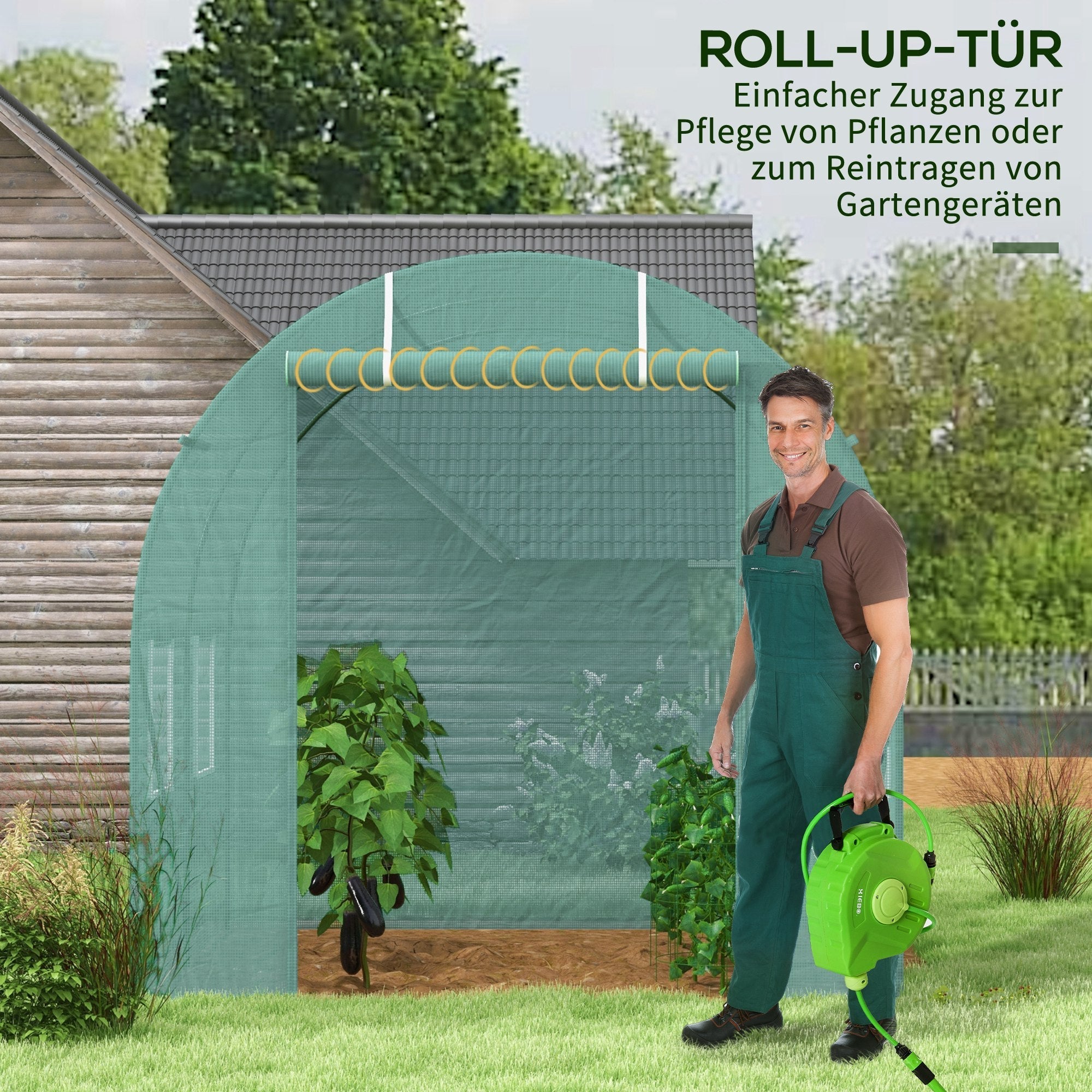 Polytunnel Greenhouse Film Tunnel with Window, Green