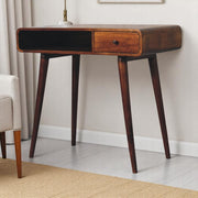 Solid Wood Writing Desk, Curved 1 Drawer 1 Shelf, Chestnut Brown