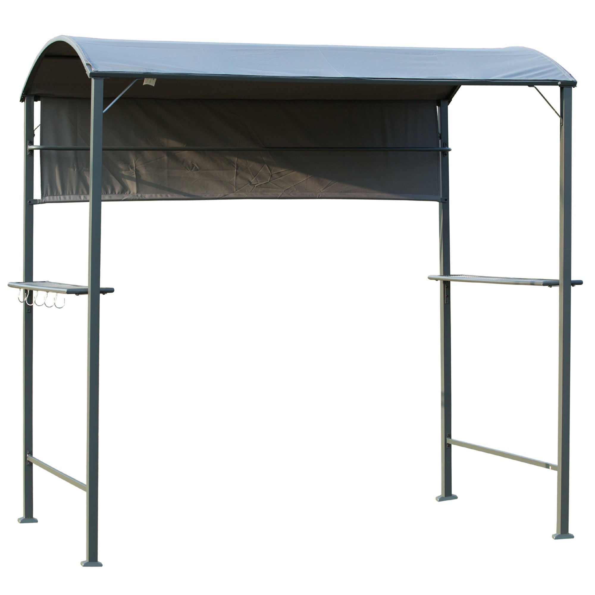BBQ Gazebo, Flame-Retardant Roof 2 Shelves 218x138x216cm, Black Polyester