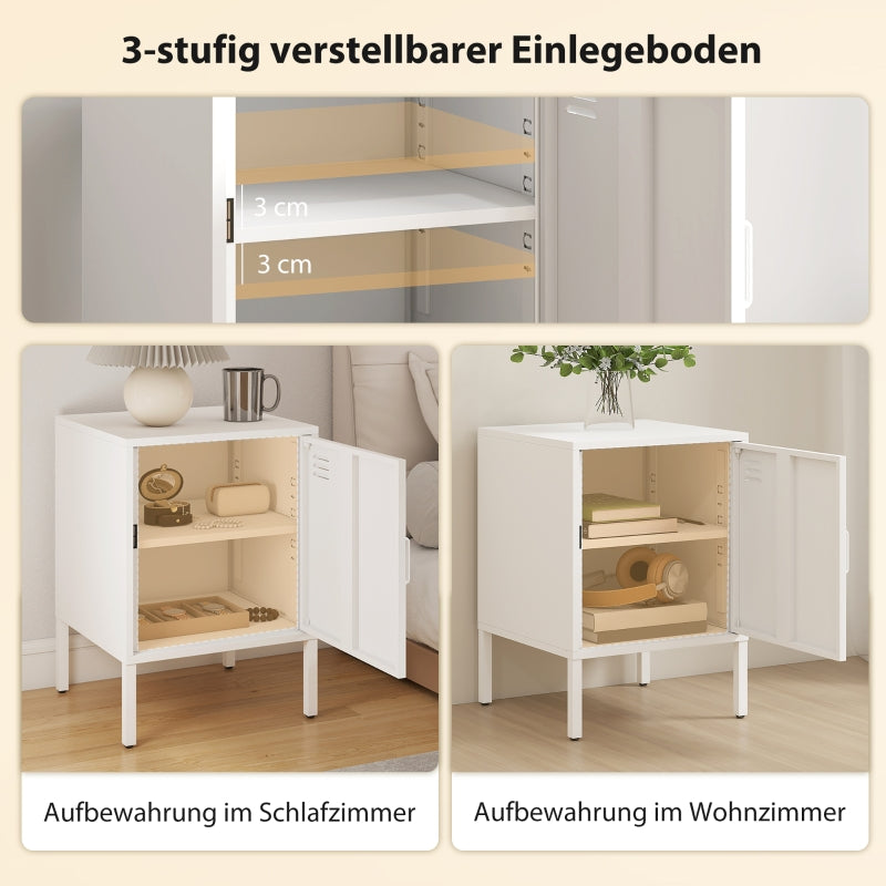 Steel Bedside Table Adjustable Shelf - White