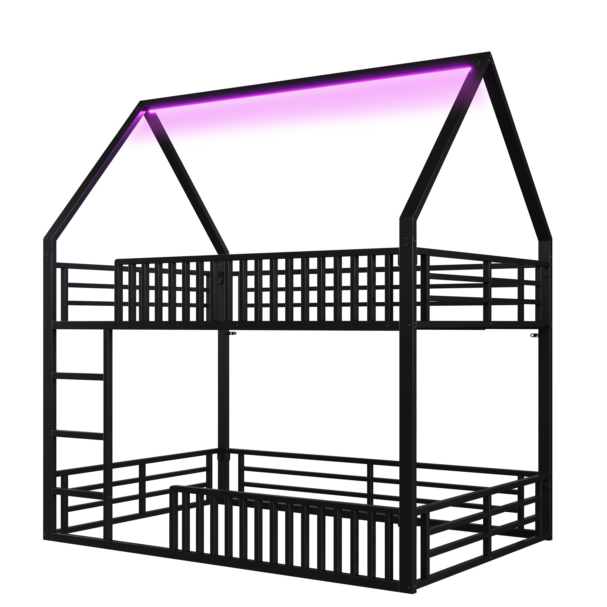 Bunk Bed 140x200 House Design Fence LED Light - Black
