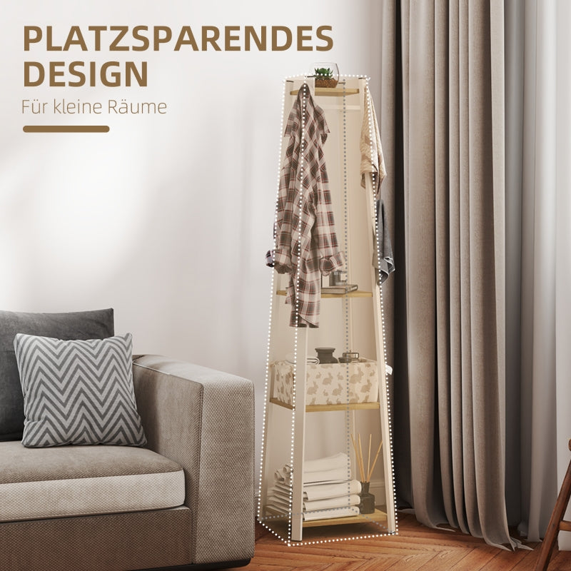 Garderobenständer, 8 Haken, 4 Ablagen, Stahl, Weiß