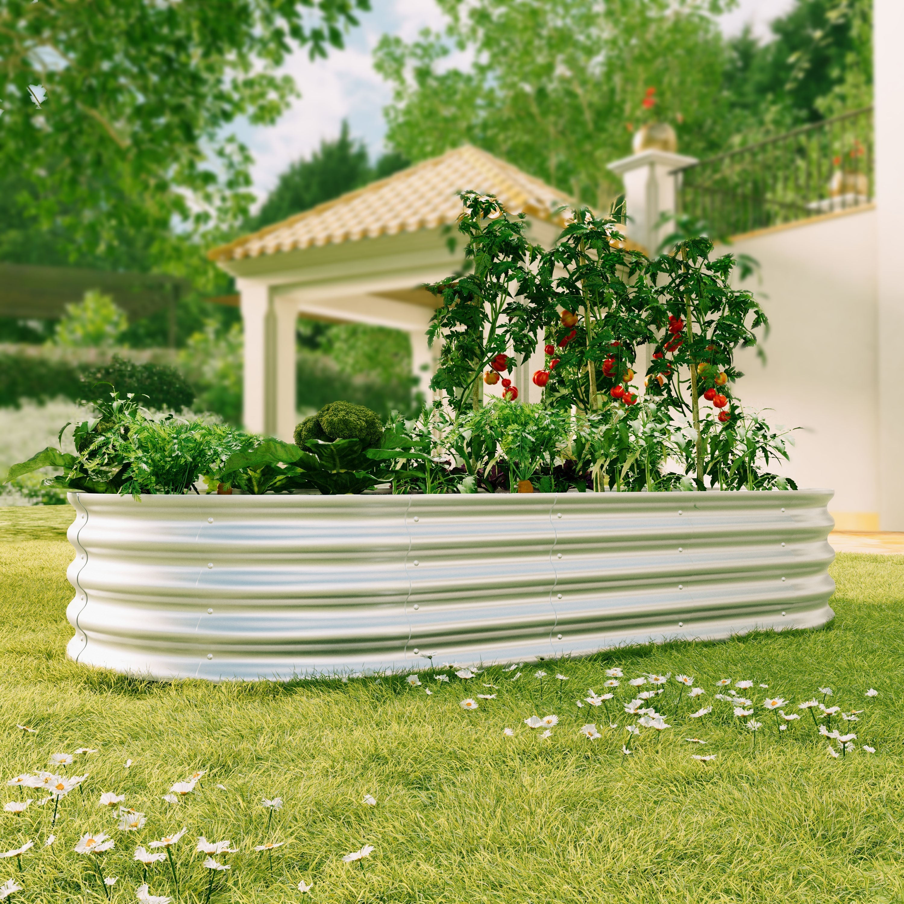 Raised Bed Galvanized Metal Planter Elevated Garden Kit, Rust Resistant, Easy Assembly