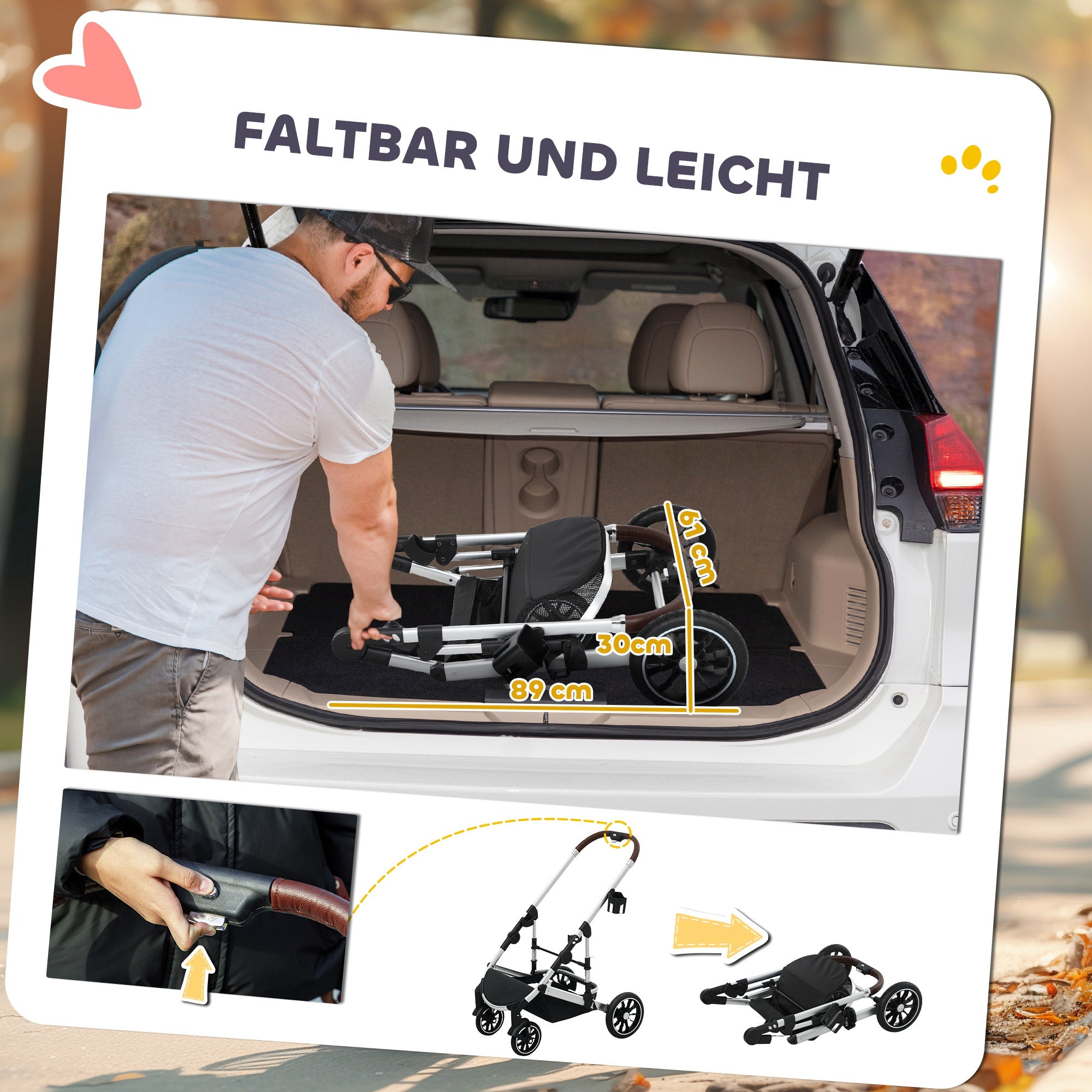 Dog Stroller 3-in-1 Foldable 10 kg Light Grey