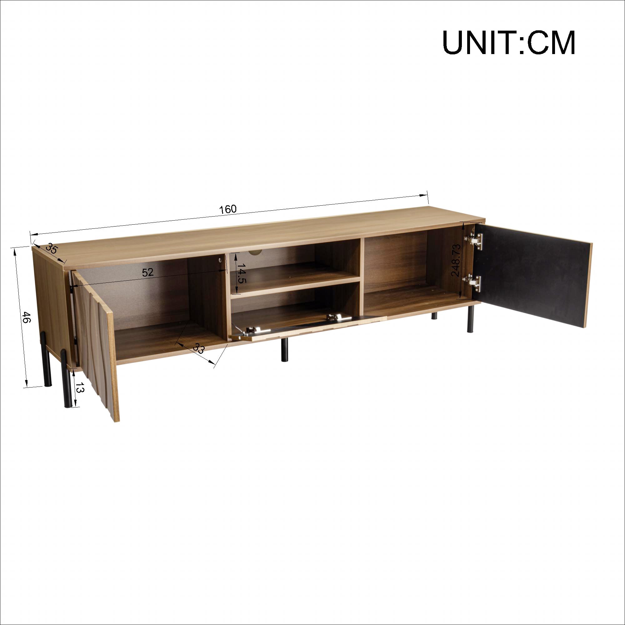 Coffee Table and TV Stand Combination, Wave Pattern Storage Set, Solid Wood