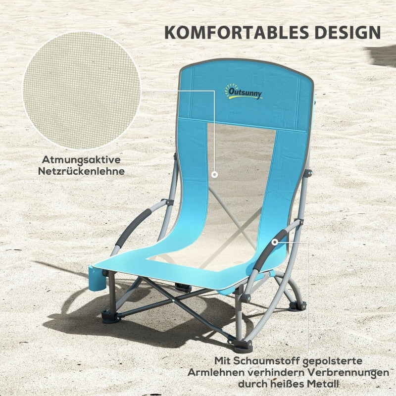 Folding Camping Chairs, Set of 2 with Cup Holder, Mesh Backrest, Black