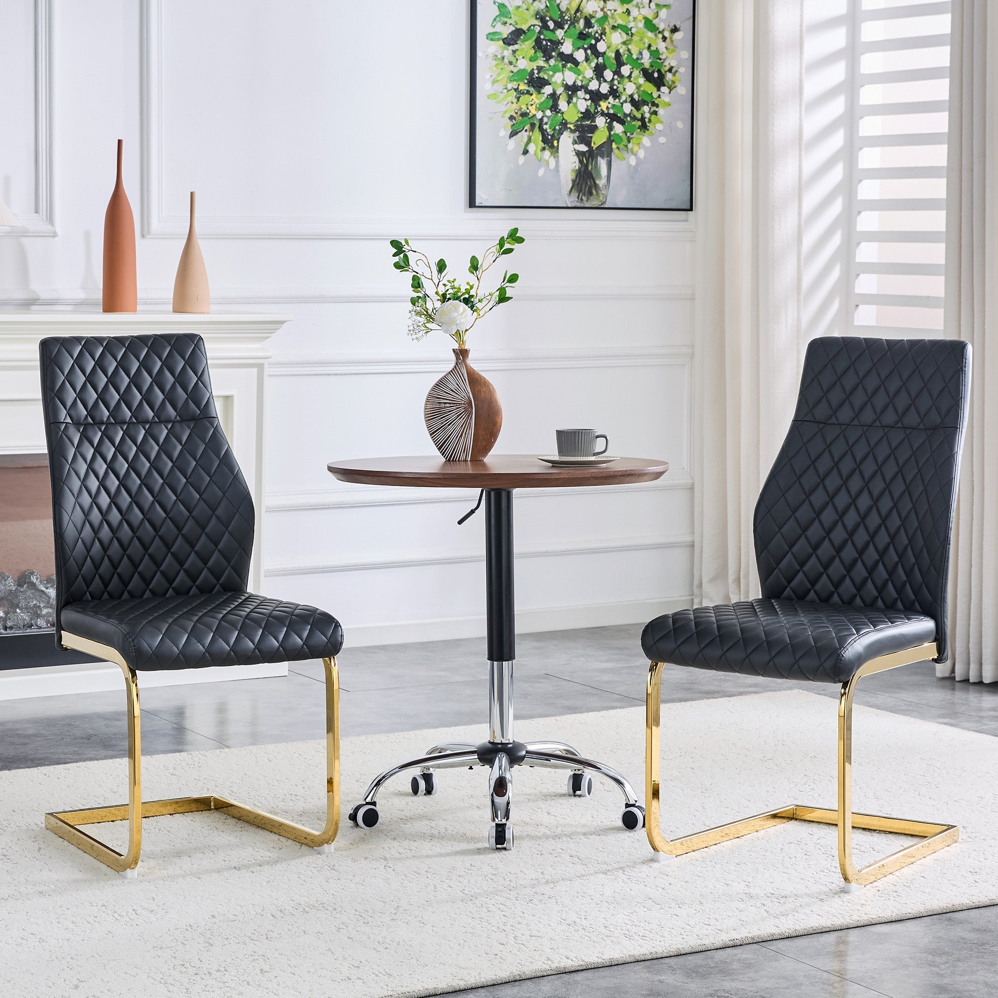 Dining Chairs Set of 2 with High Backrest and Padded Cushion, Black and Gold