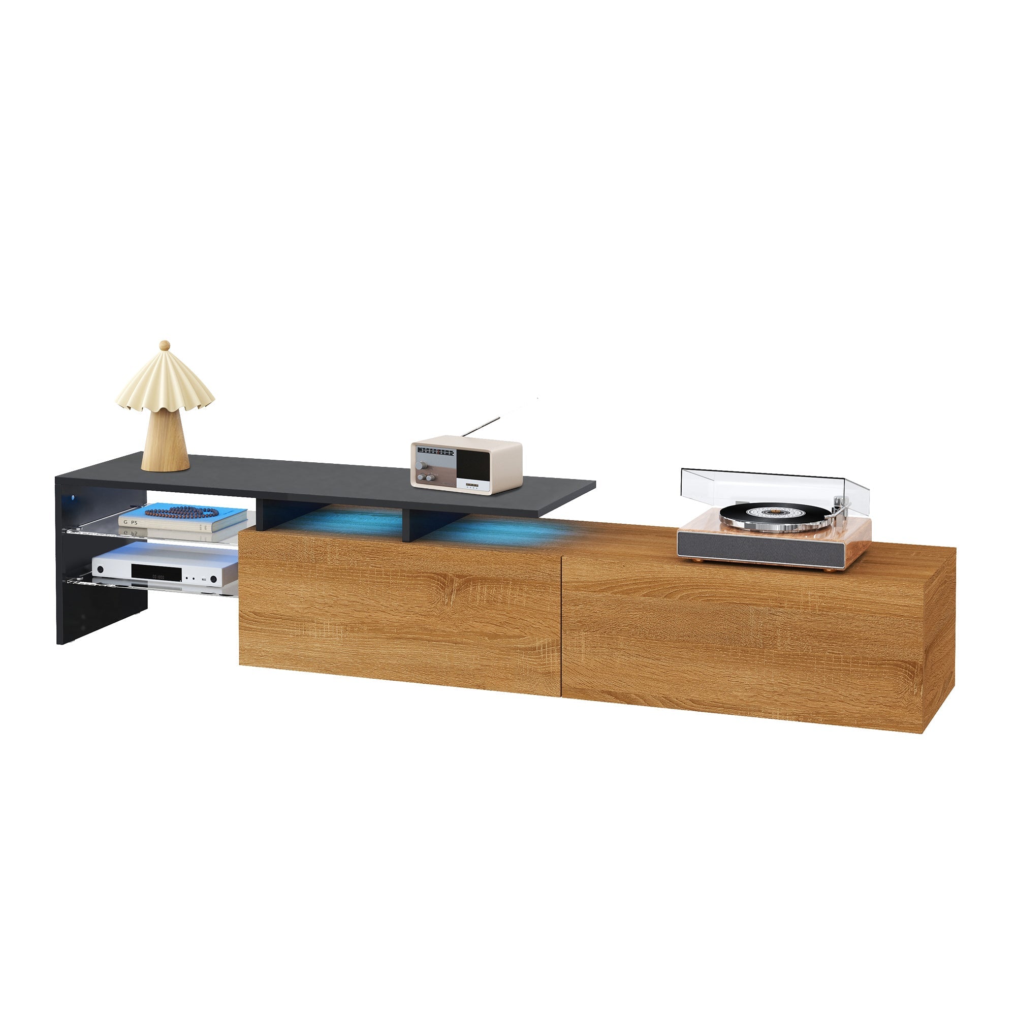TV Cabinet: Modern, Elegant, Practical Storage, Black Wood Look, Glass, LED