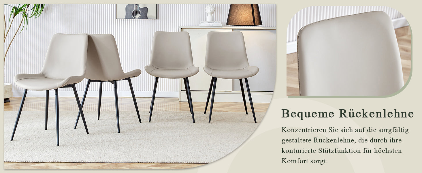 4-Piece Dining Chair Set Modern Wide Seat Non-Slip Metal Legs - Faux Leather