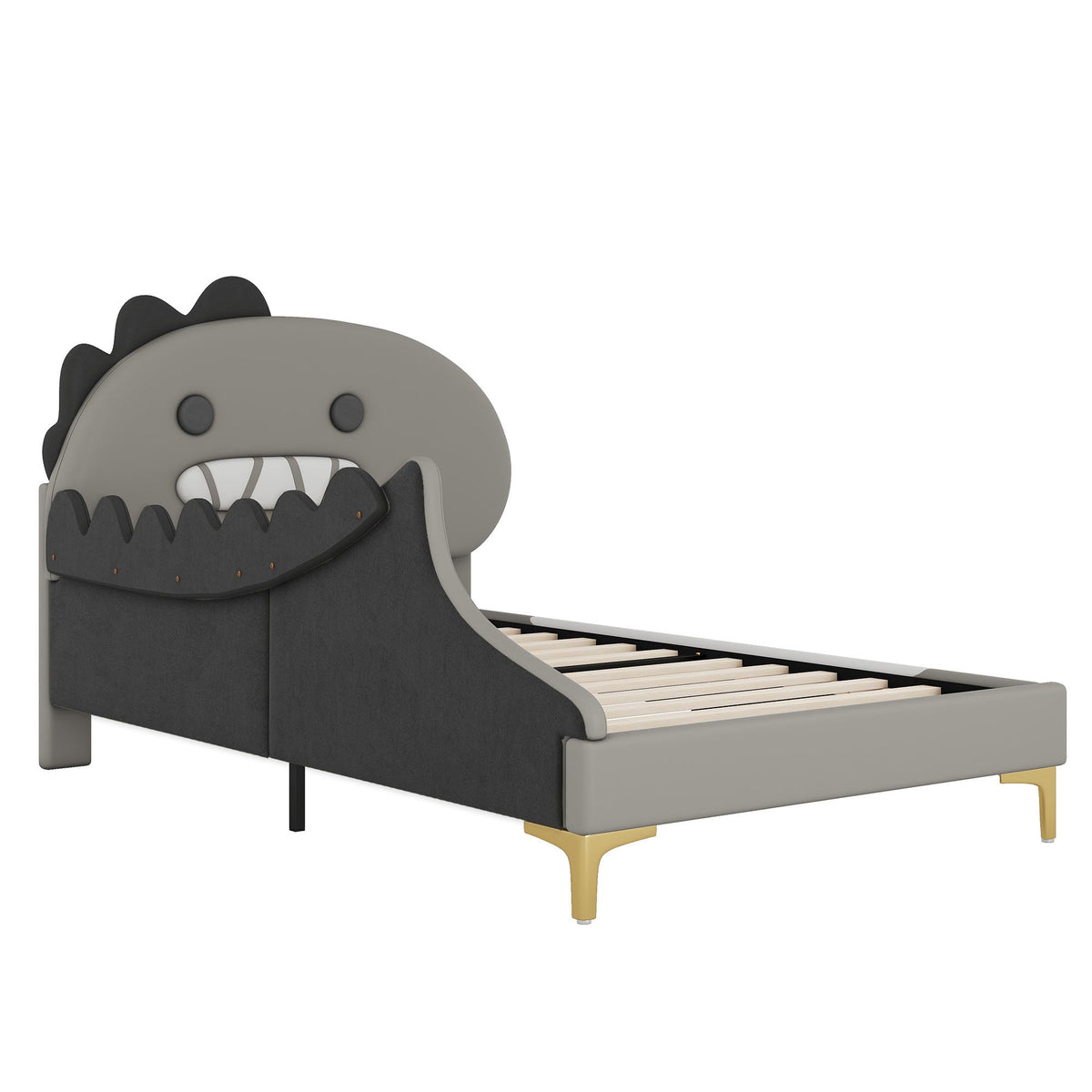 Children's Bed 90x200cm Dinosaur Shape Flat Bed - PU Grey