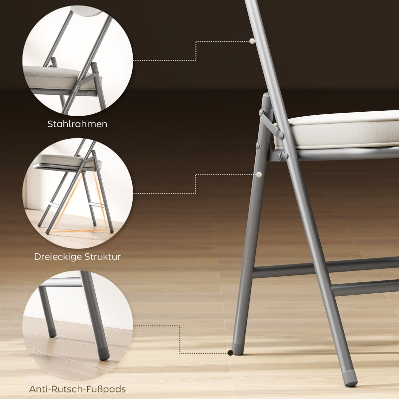 Klappstuhl-Set, 4 Stück, gepolstert, zusammenklappbar, 120 kg Tragkraft, Cremeweiß