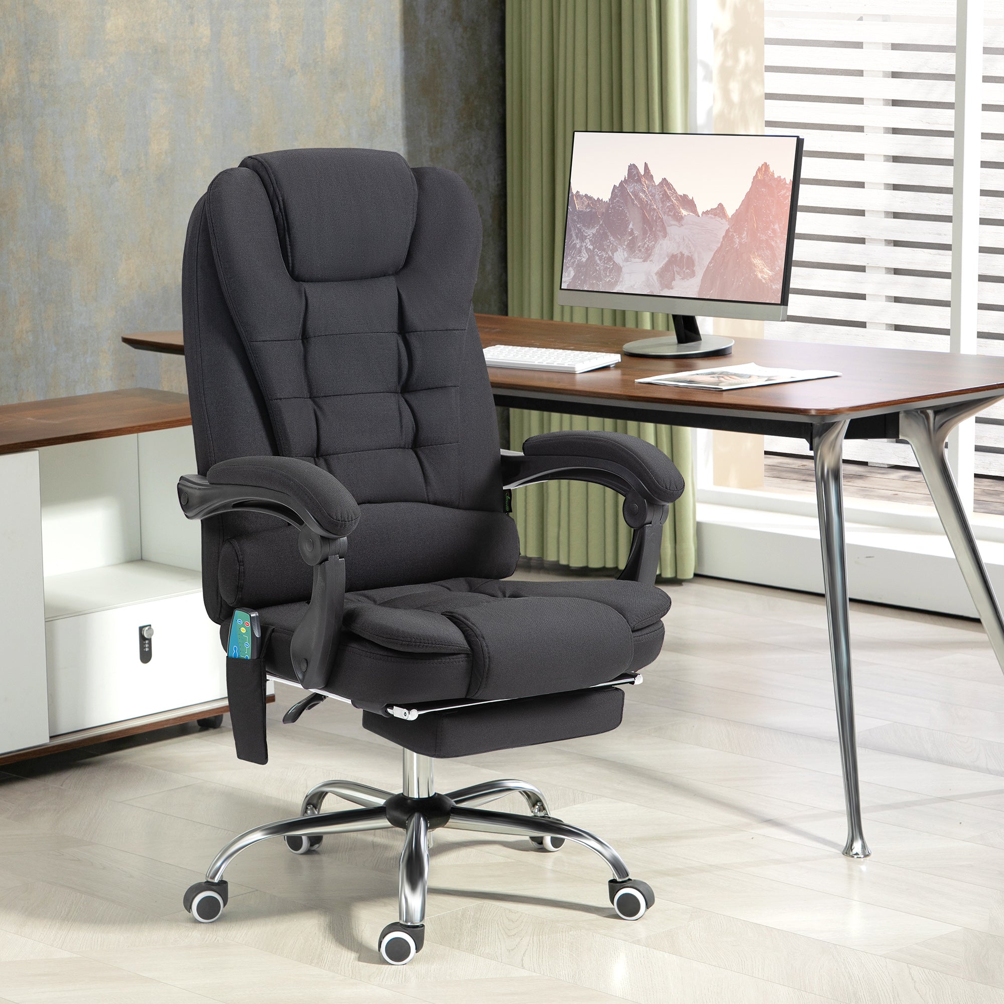 Vinsetto Office Chair, Massage Ergonomic Reclining Heating Footrest, Black