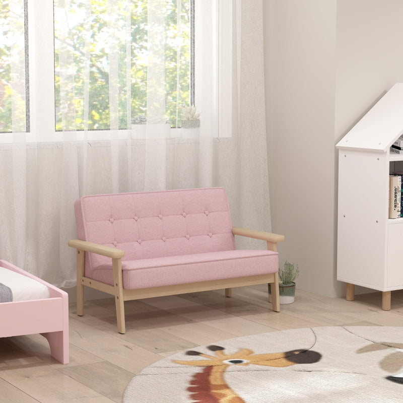 Children's Sofa Armchair Upholstered Wooden Frame - Pink Velvet Look