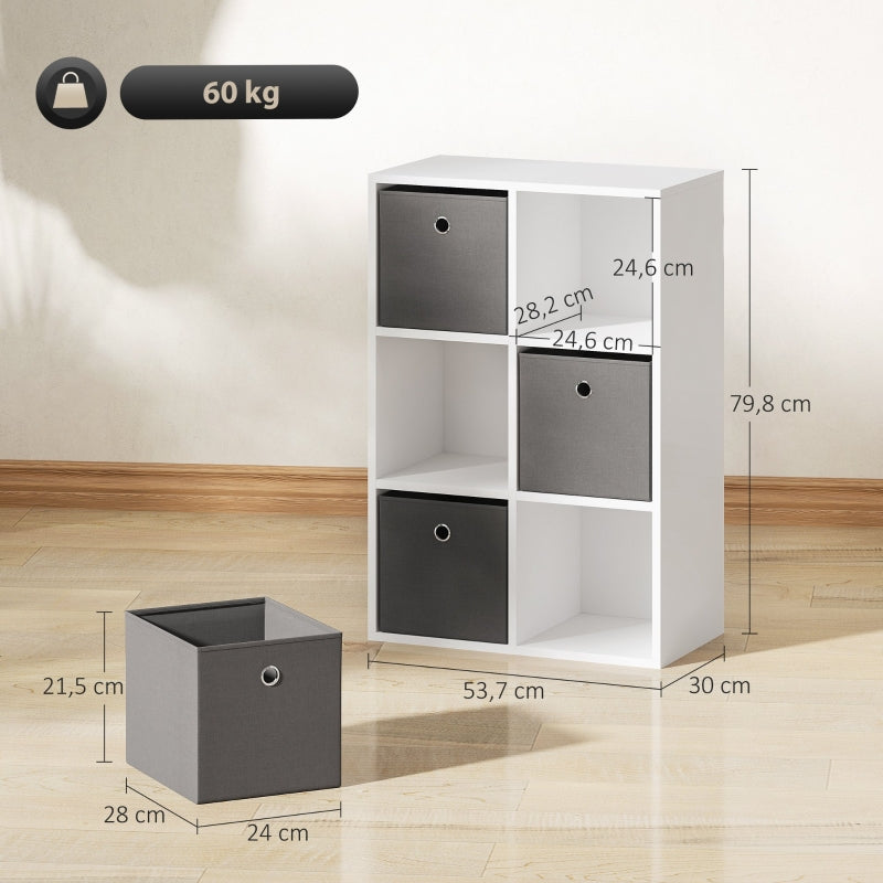 Shelf 6 Compartments 3 Fabric Drawers - Grey