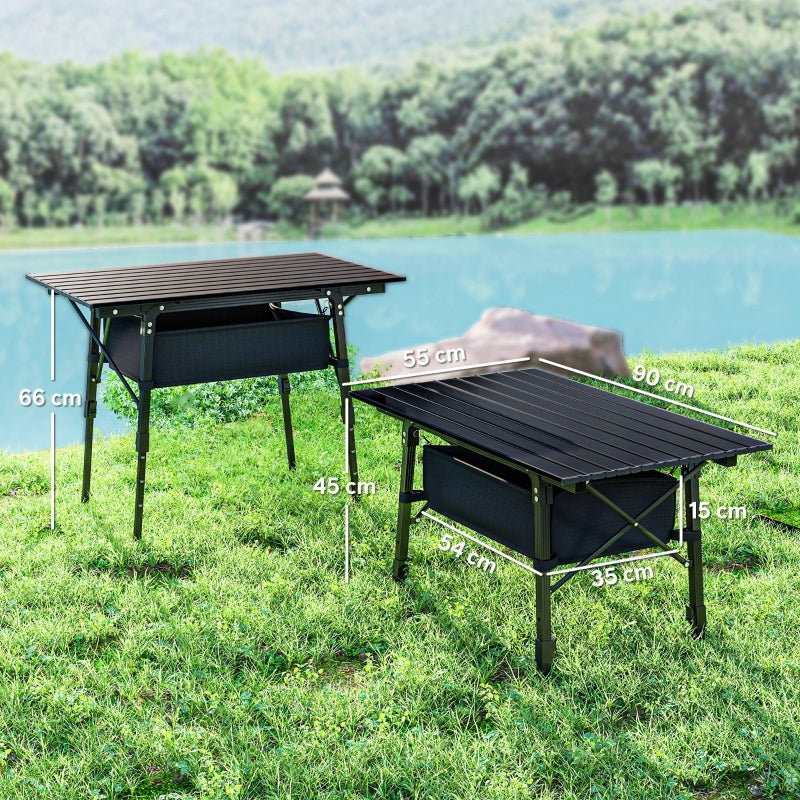 Klappbarer Campingtisch, höhenverstellbar, tragbar, Aluminium, Schwarz